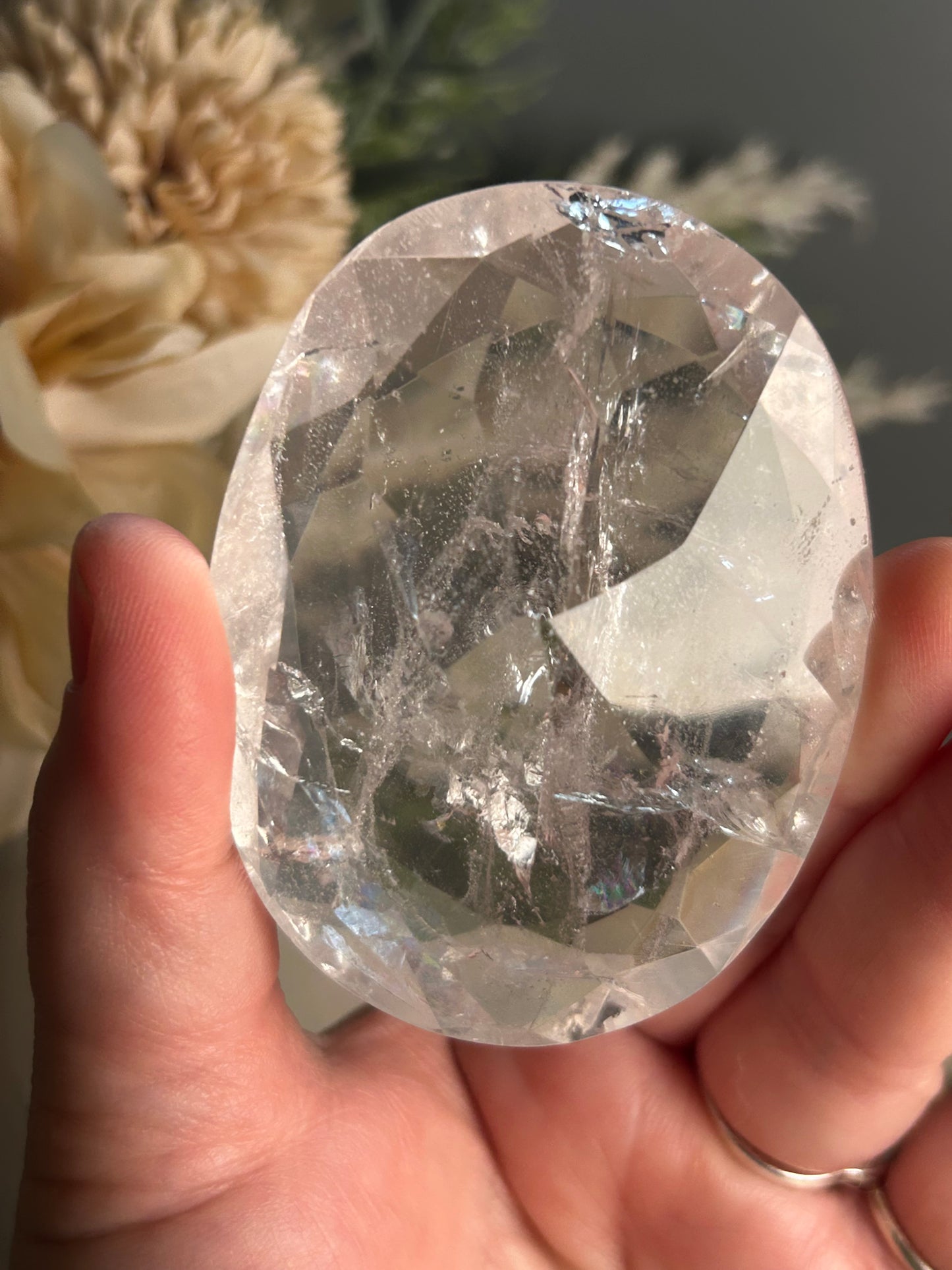 Faceted Clear Quartz Display Crystal on Custom Stand – Natural Quartz Statement Piece