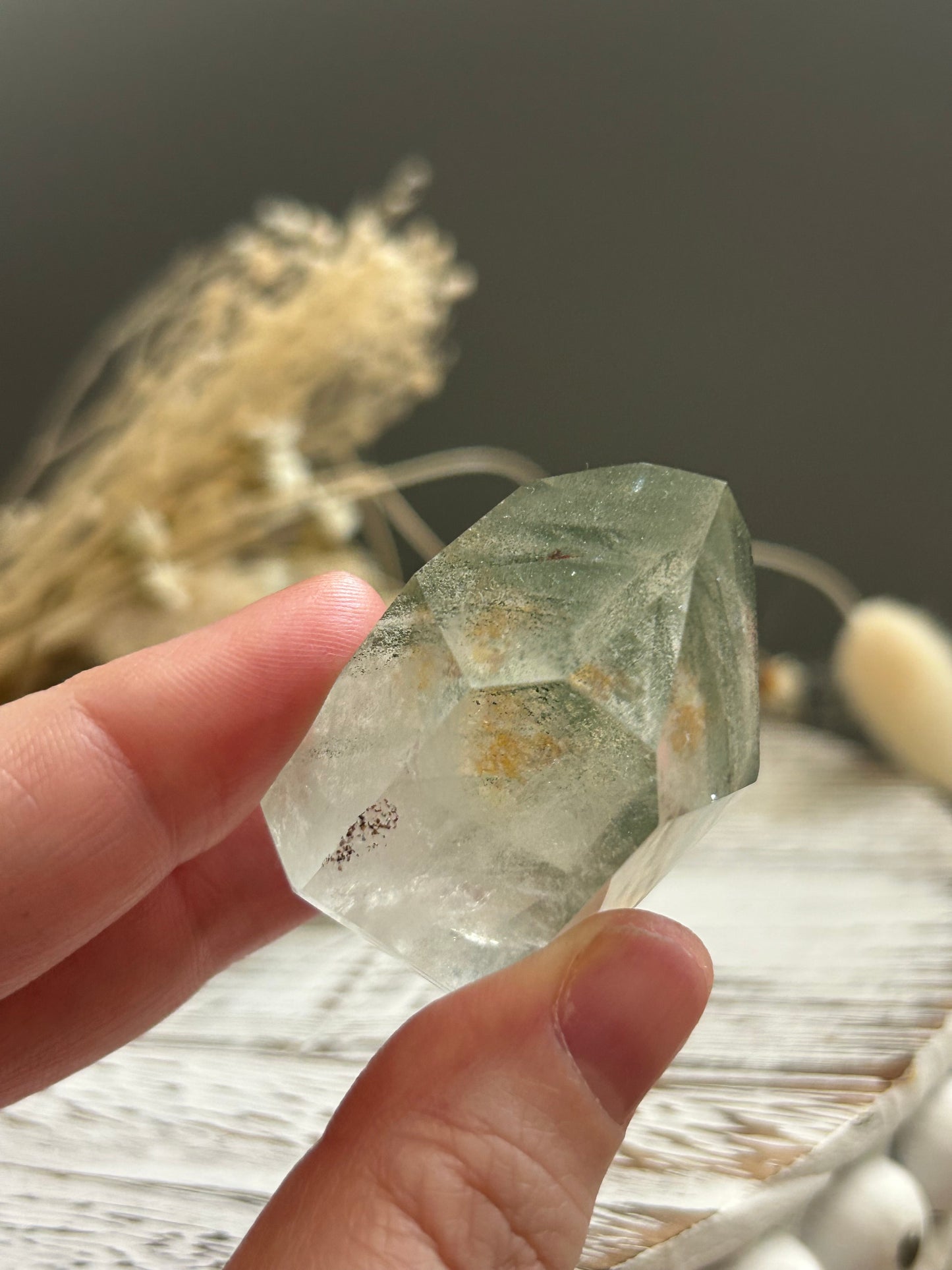Chlorite Phantom Quartz Point – Natural Phantom Quartz with Chlorite Inclusions