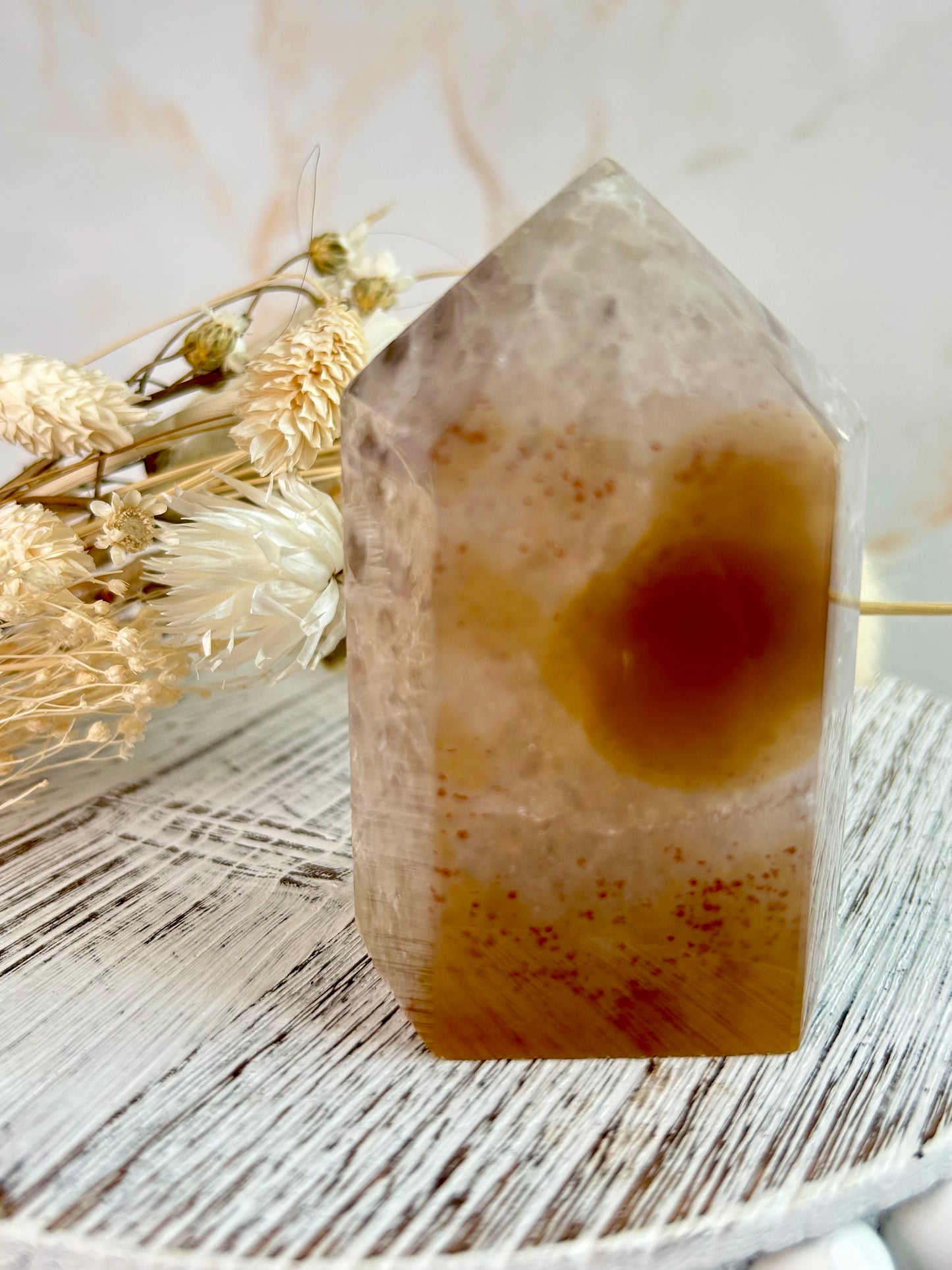 Druzy Agate Tower – Soft Pink & Honey Bubble Formations