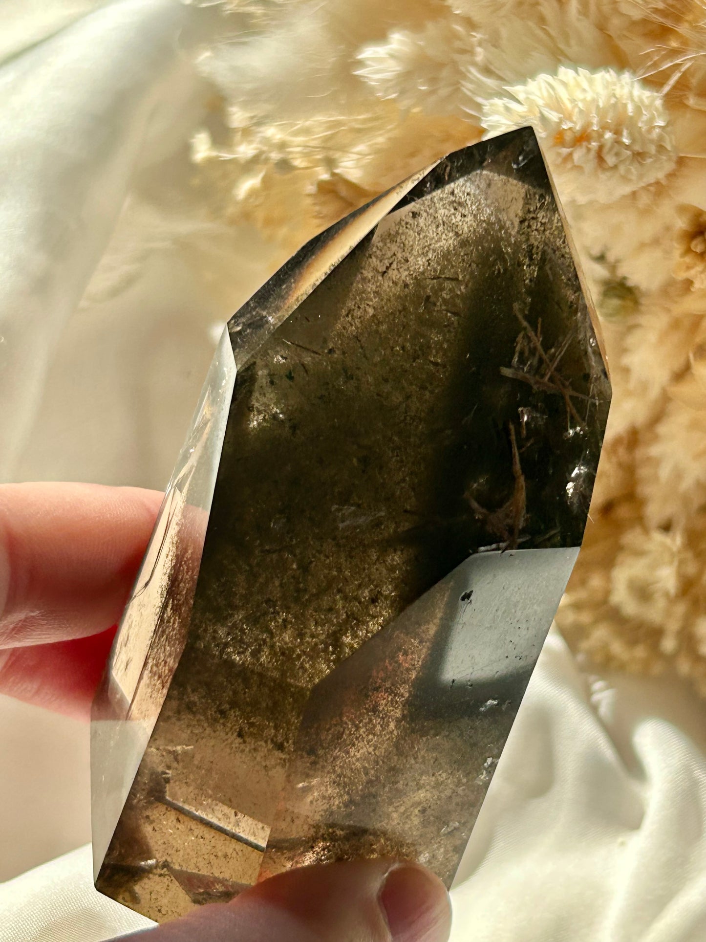 Smokey Quartz Tower with Chlorite Inclusions and Rutile | Grounding + Cleansing Crystal
