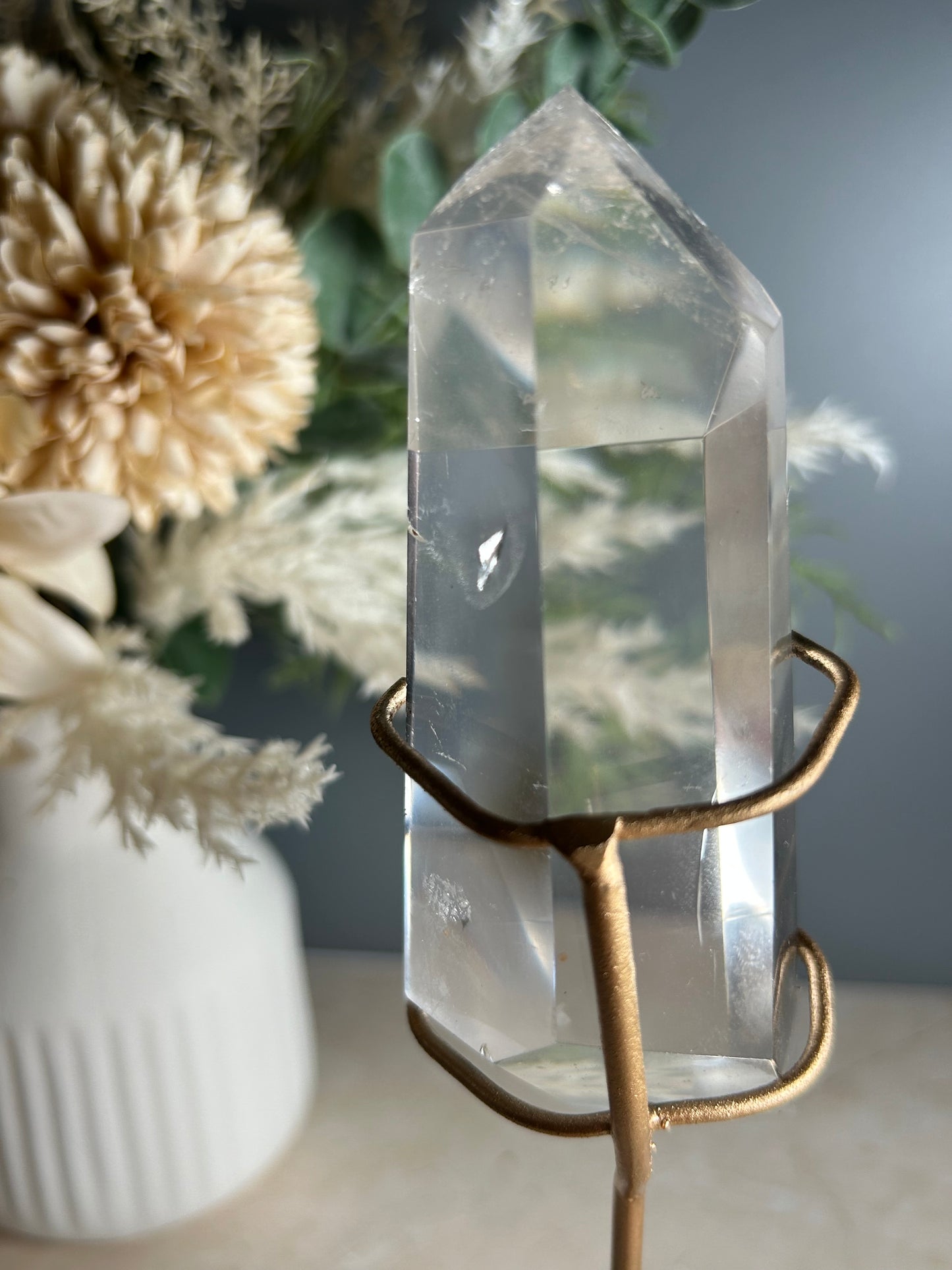 High Grade Polished Clear Quartz Freeform on Stand – Natural Quartz Display Crystal