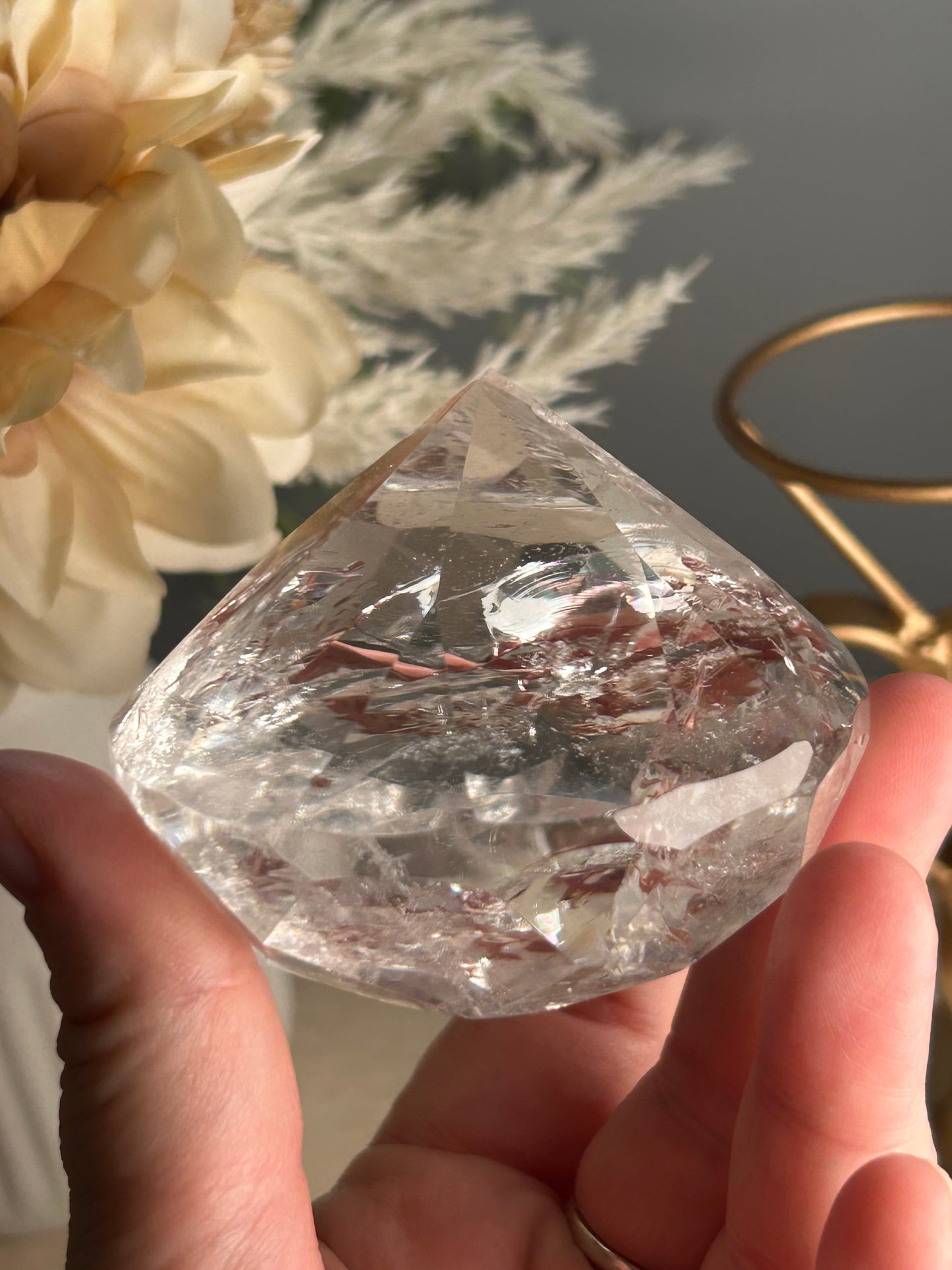 Faceted Clear Quartz Display Crystal on Custom Stand – Natural Quartz Piece