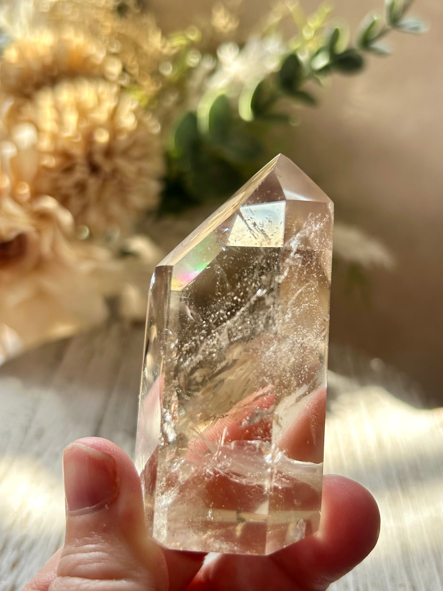 Citrine Tower – Golden Point with Wispy Inclusions - Rainbow Inclusion