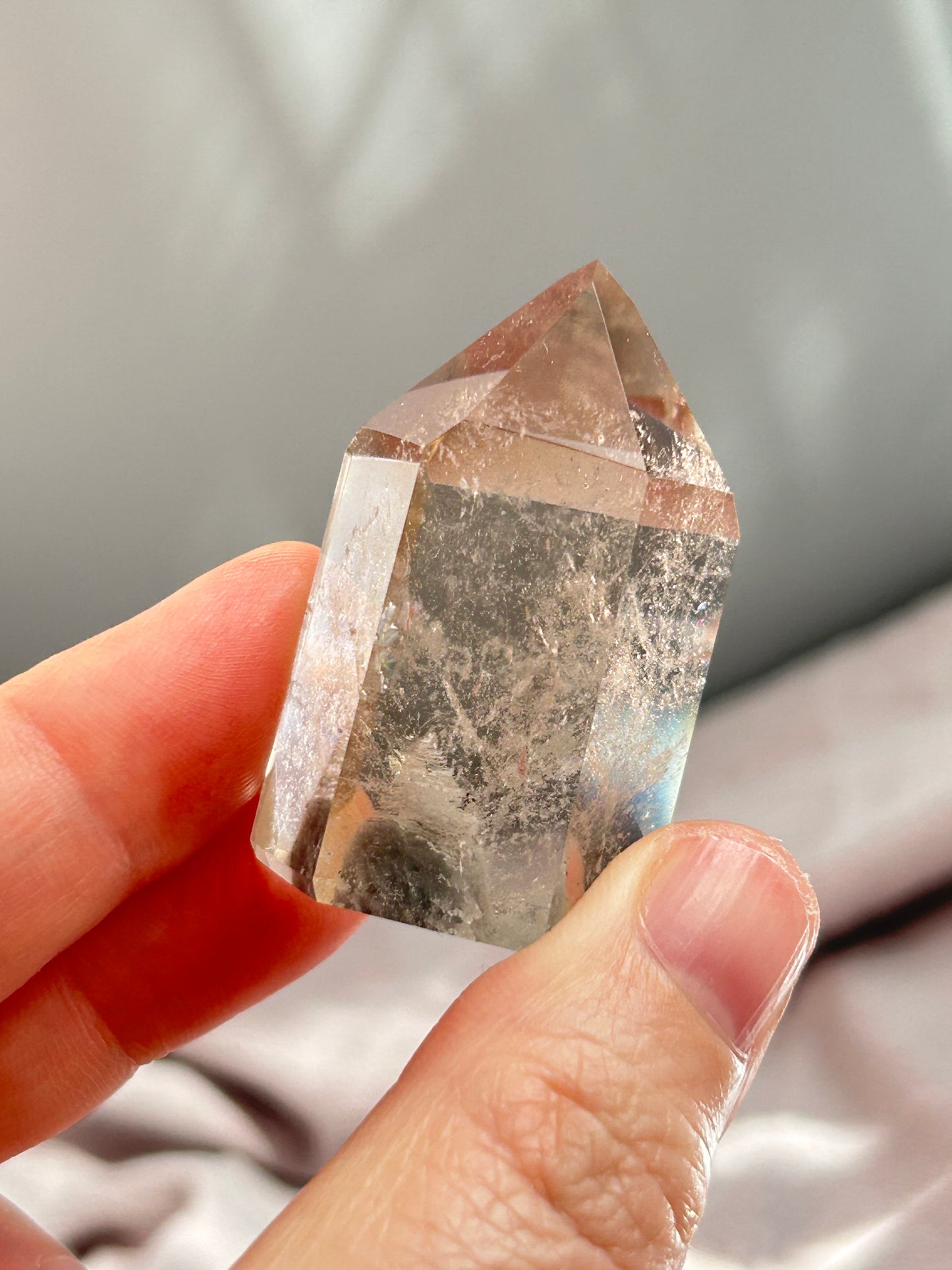 Grey Phantom Quartz Tower – Brazilian Phantom Crystal for Grounding, Renewal & Reflection