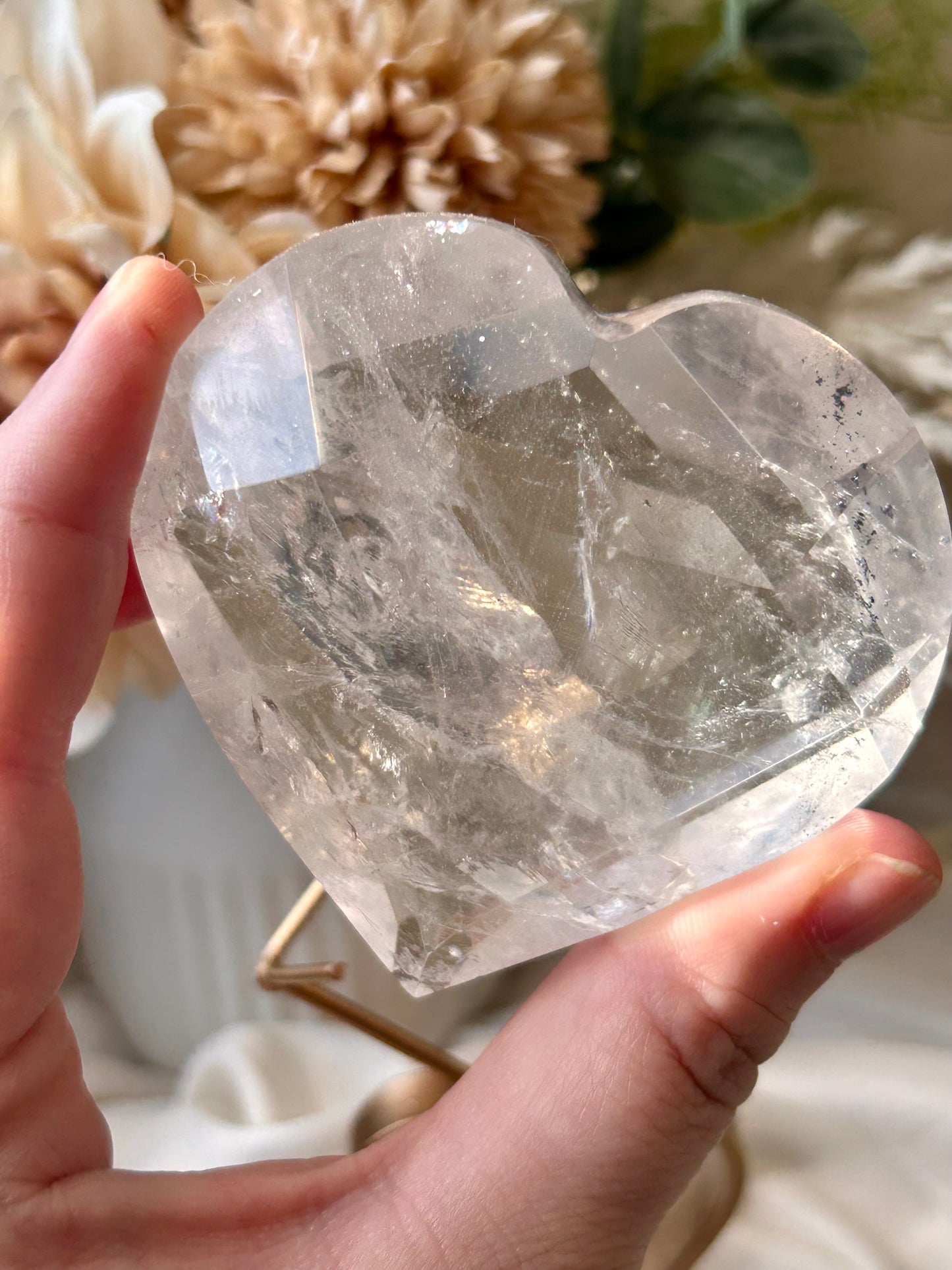 Faceted Clear Quartz Display Crystal on Custom Stand – Natural Quartz Piece - Hematite Inclusions