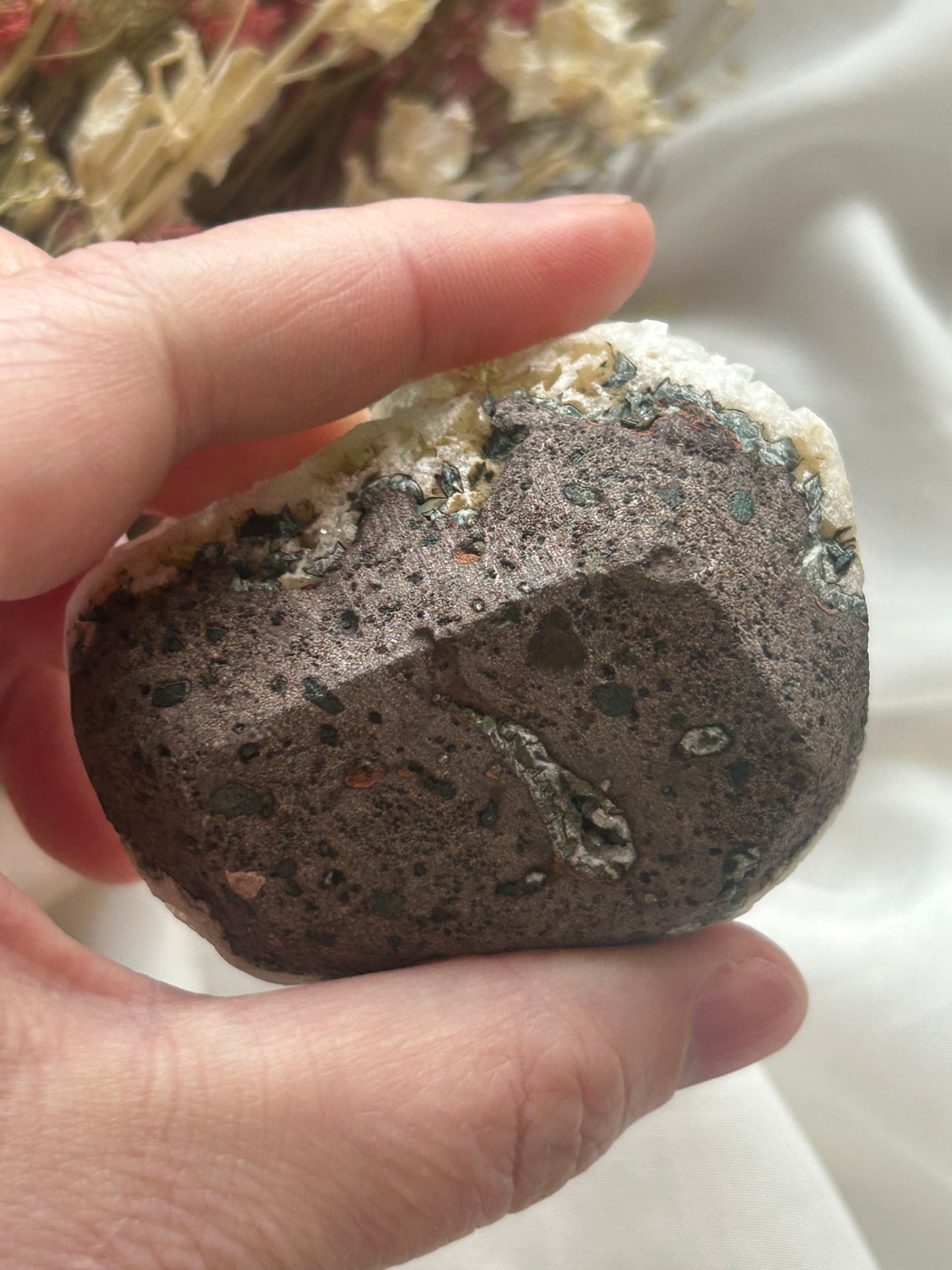 Green Apophyllite on white Stilbite