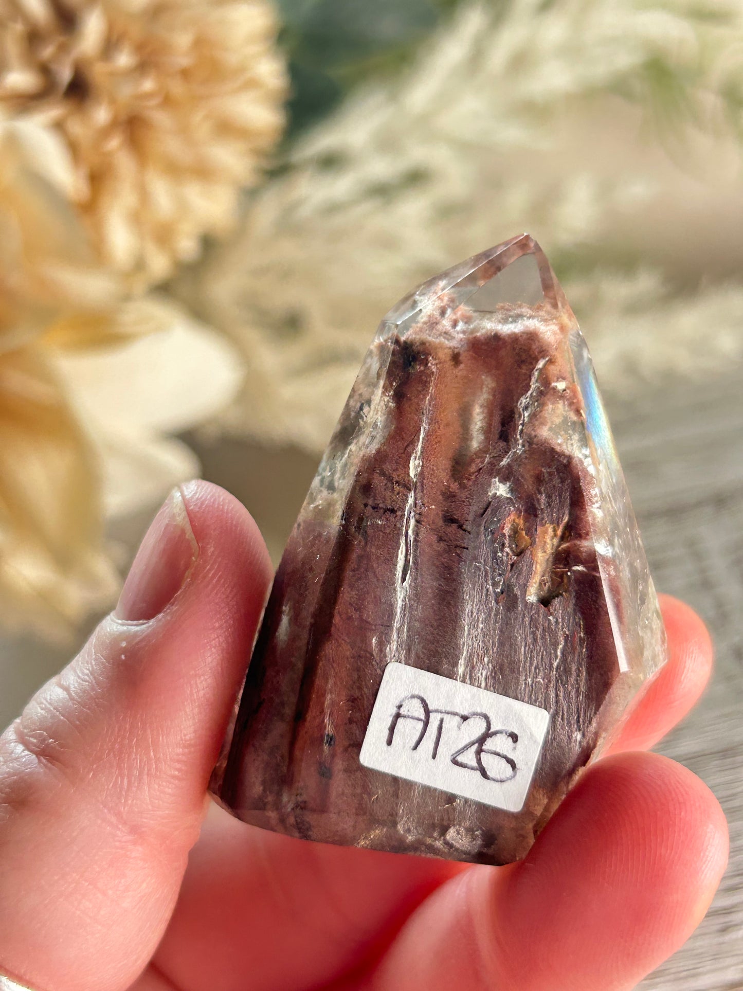 Amphibole Quartz Freeform – Berry and Red Colour - Stand Included