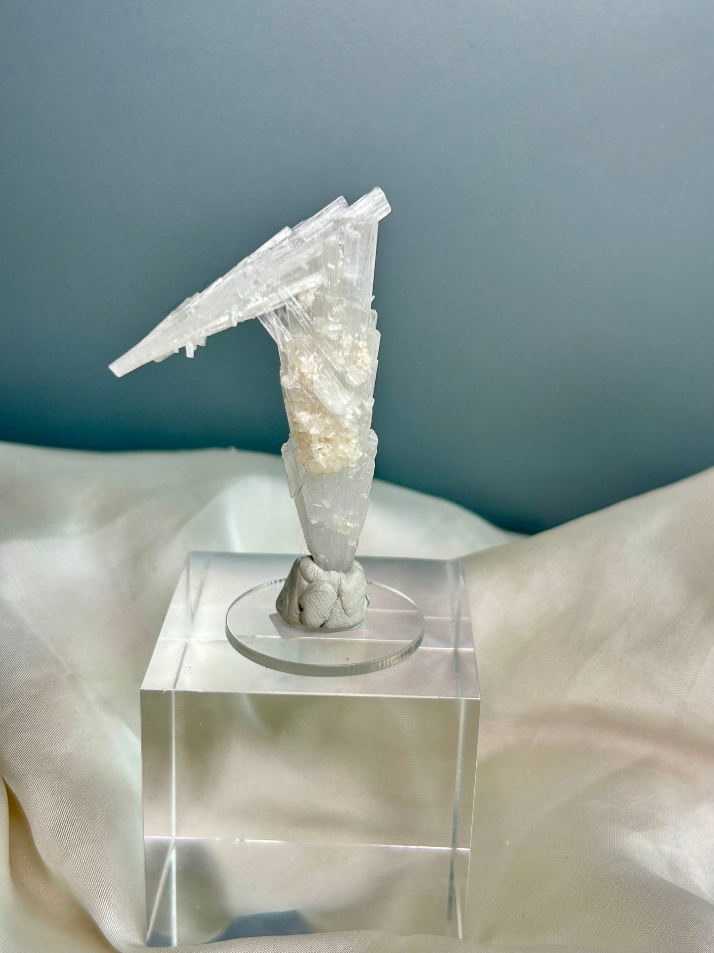 Scolecite Spray with Golden Calcite Nodules — High Grade Indian Mineral Cluster