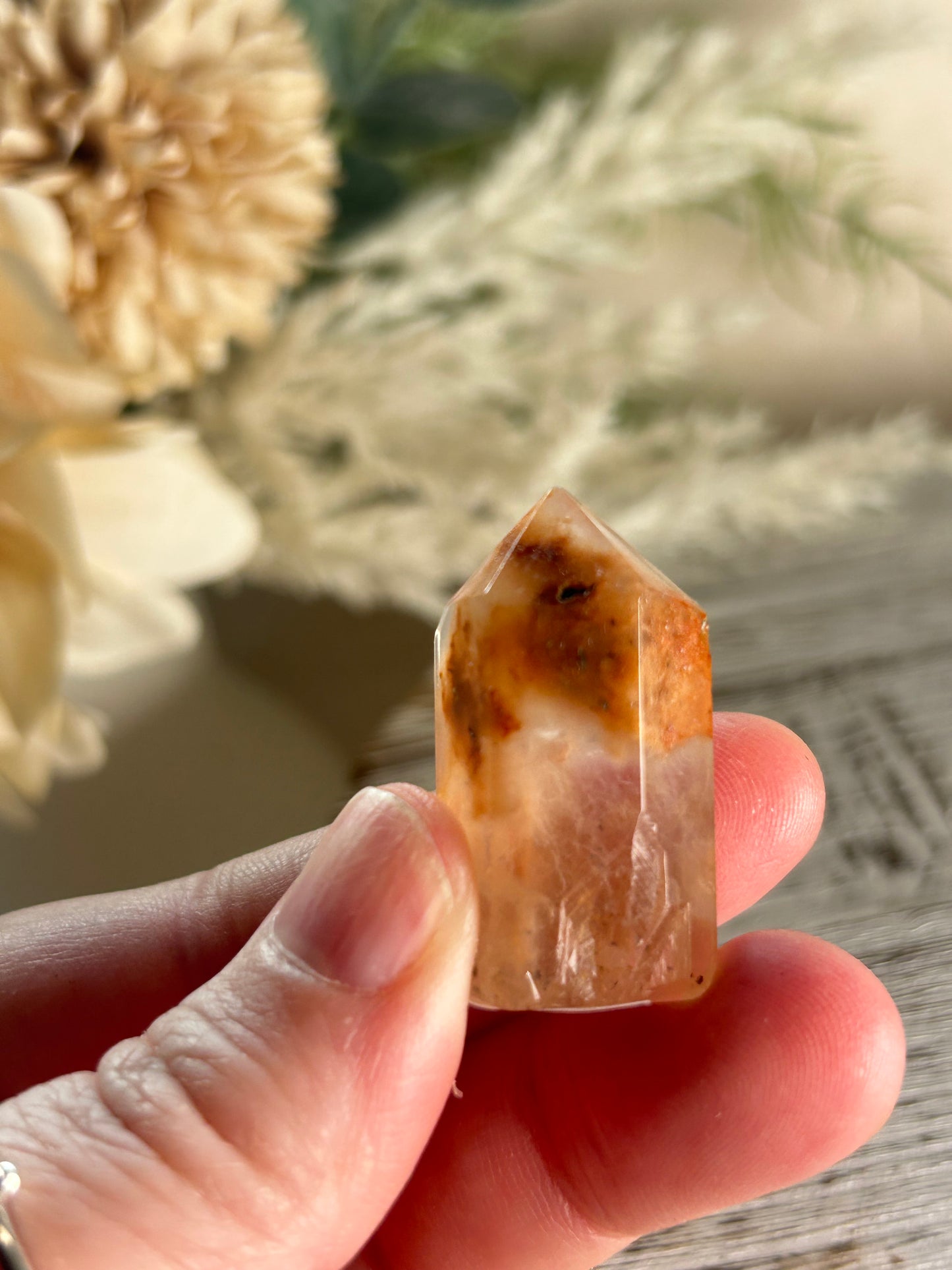 Mini Amphibole Quartz Tower – Orange Plume Inclusion