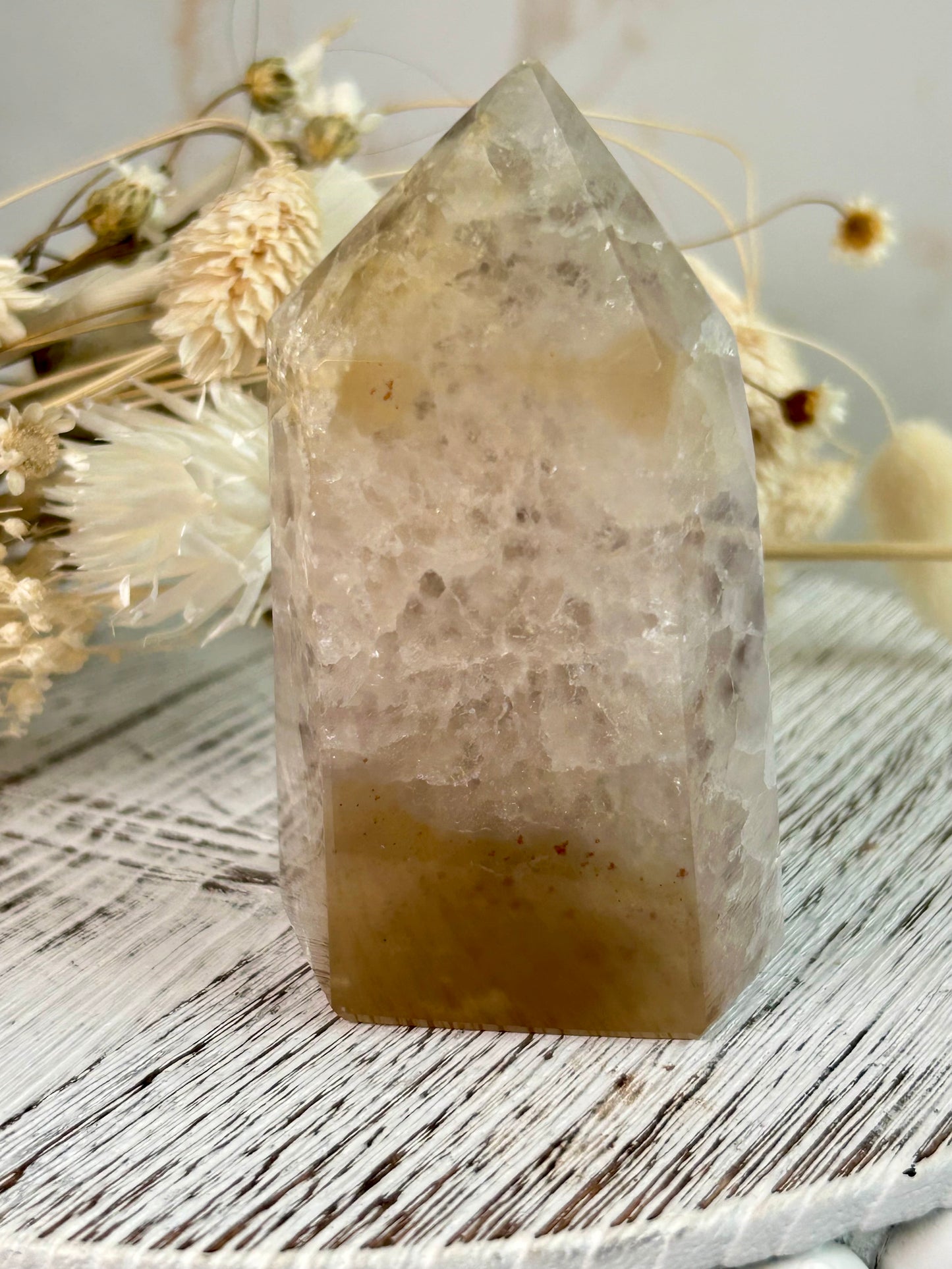 Druzy Agate Tower – Soft Pink & Honey Bubble Formations
