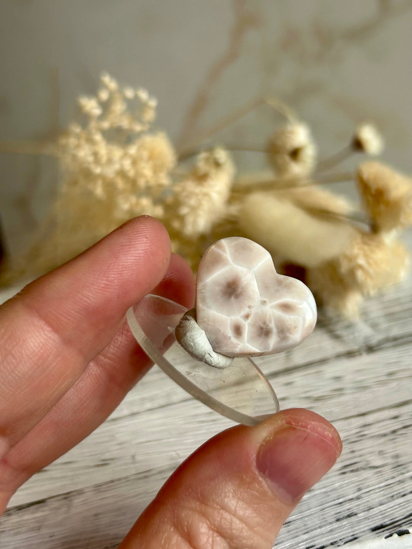 Polished Pink Natrolite Heart – Larimar-Style Zeolite Crystal