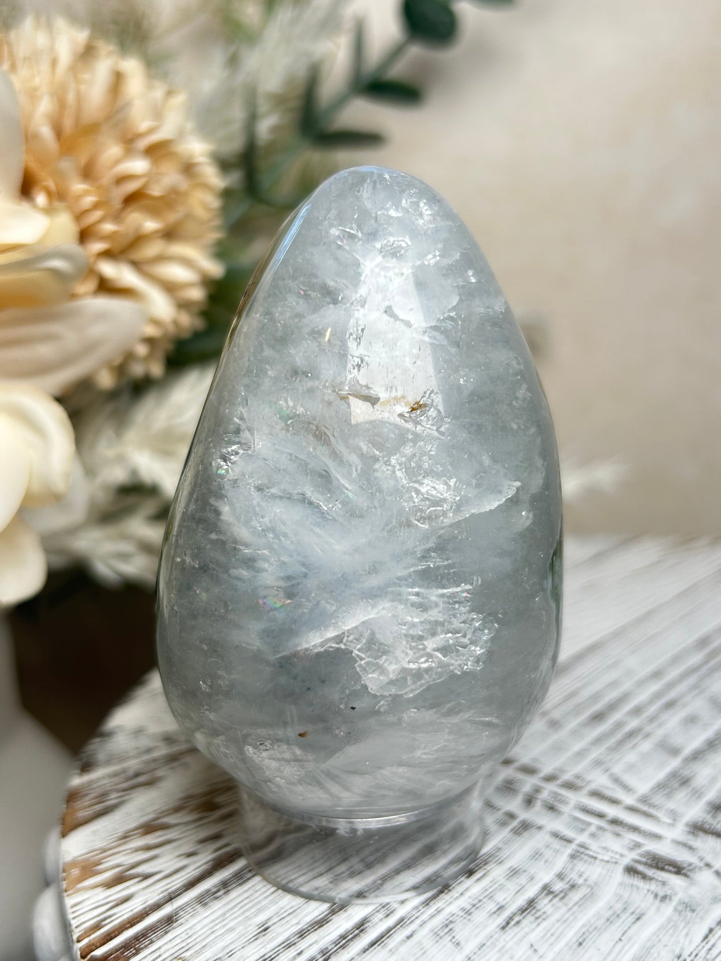 Rainbow Amethyst & Agate Egg | Polished Crystal Egg | White & Green Amethyst Agate Display Piece