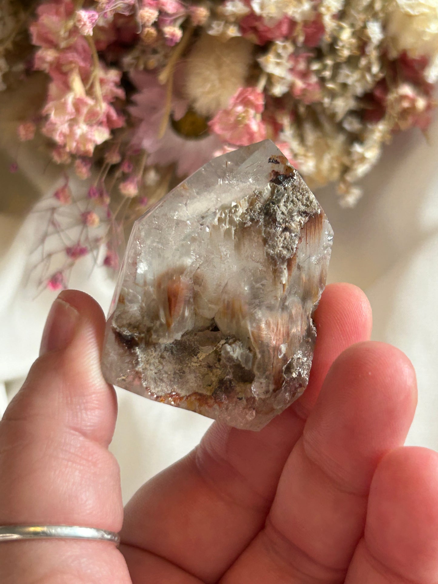 Blue Tara with red Amphibole and Lodolite