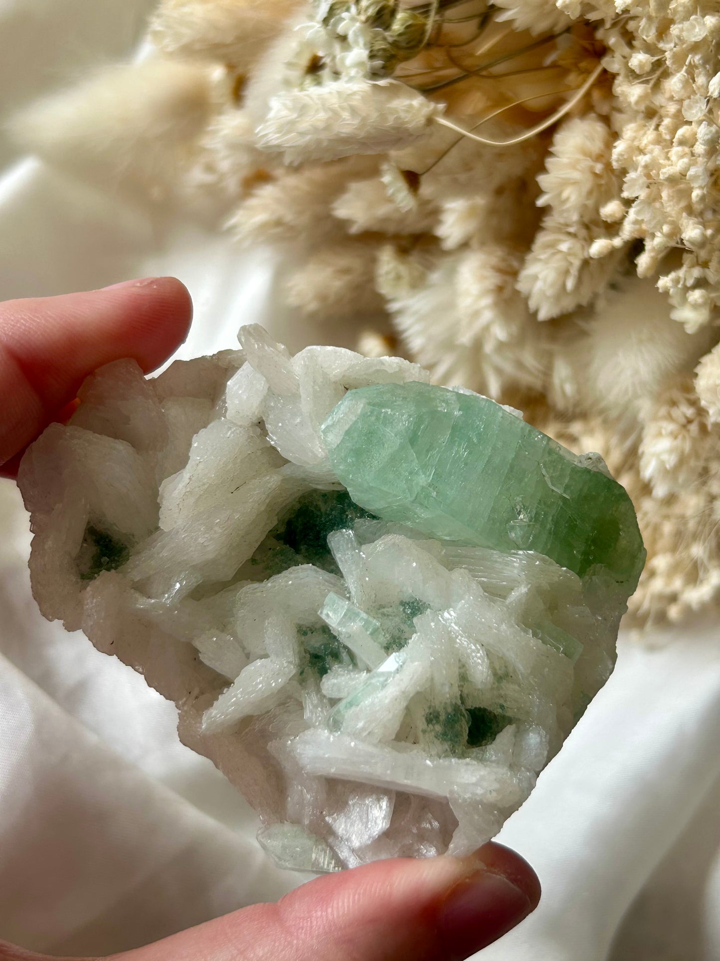 Green Apophyllite & Stilbite Cluster | Heart-Clearing & Uplifting