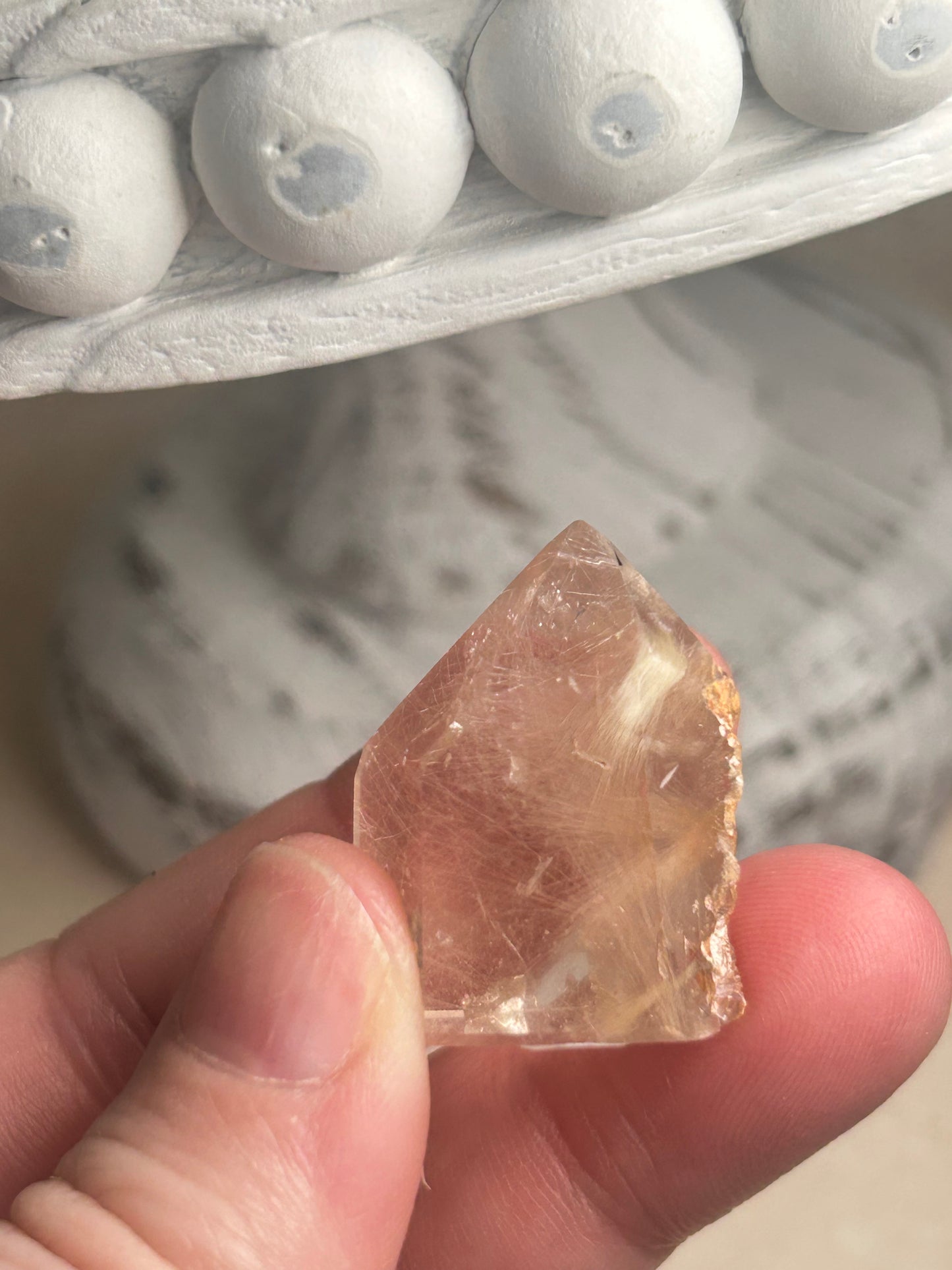 Rutilated Quartz Tower – Angel Hair Rutile - Pink & Gold Threads - Semi Polished