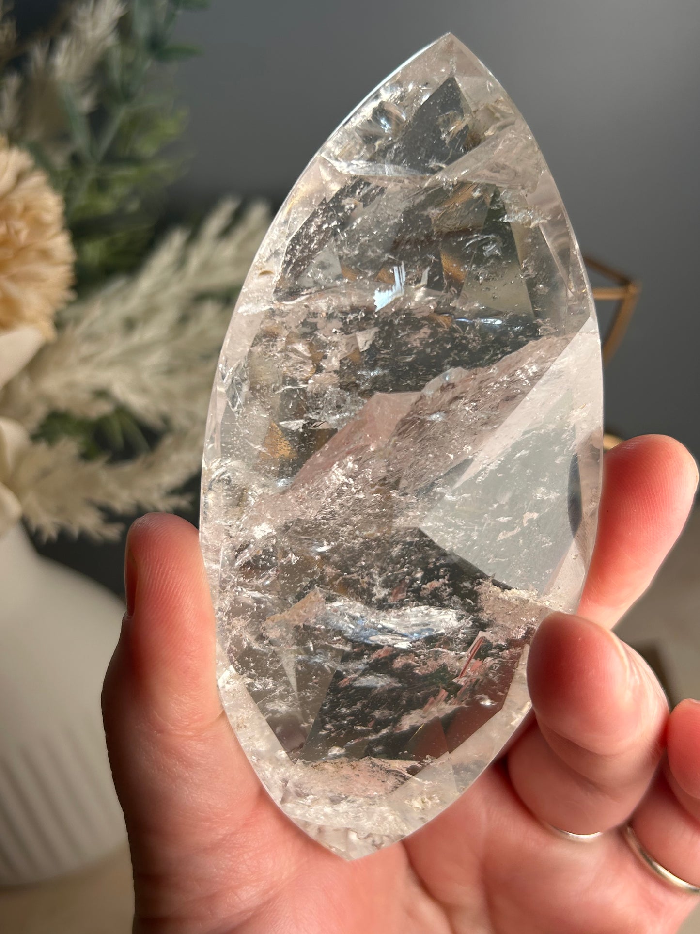 Faceted Clear Quartz Display Crystal on Custom Stand – Natural Quartz Statement Piece