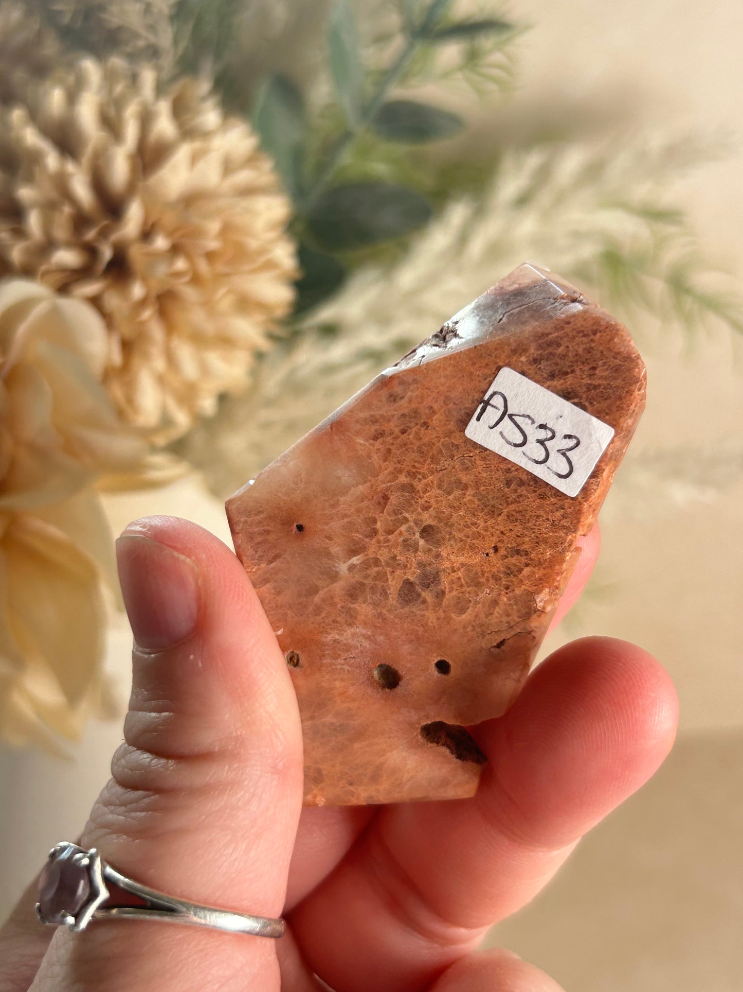Amphibole Quartz Freeform – Orangey Pink - Semi Polished