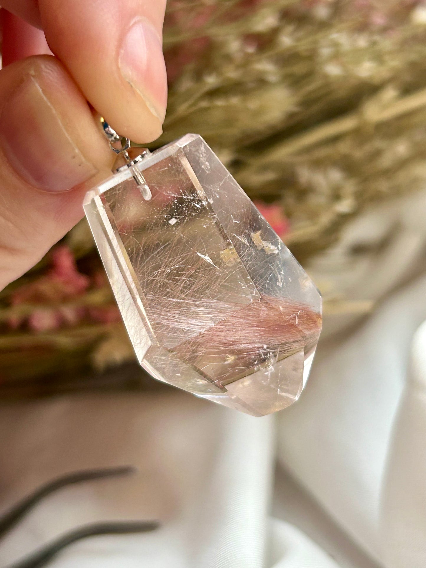 Pink Rutile Pendant (plated)