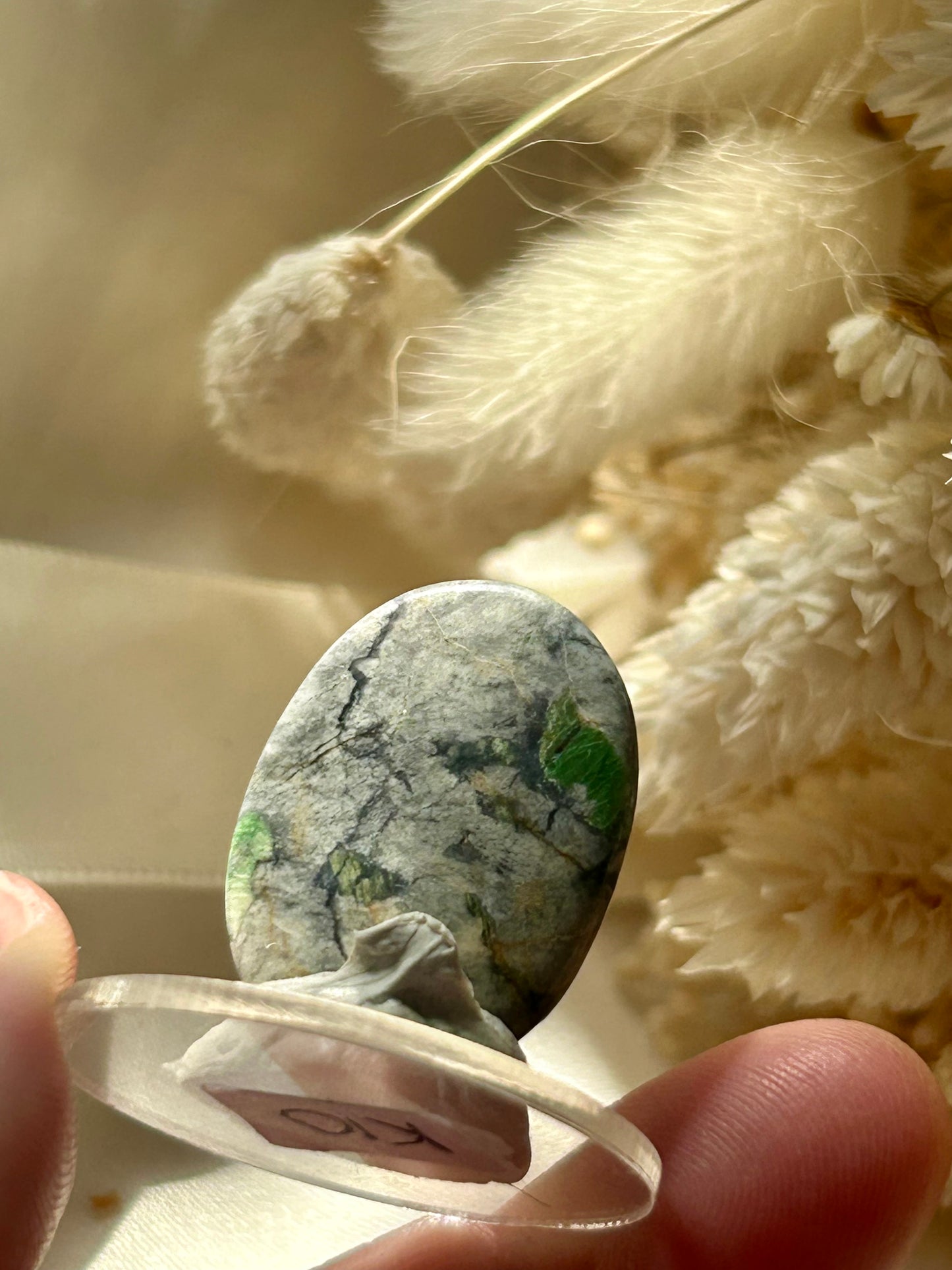 Polished Smaragdite Cabochon – French Actinolite-Rich Green Stone for Jewellery Making