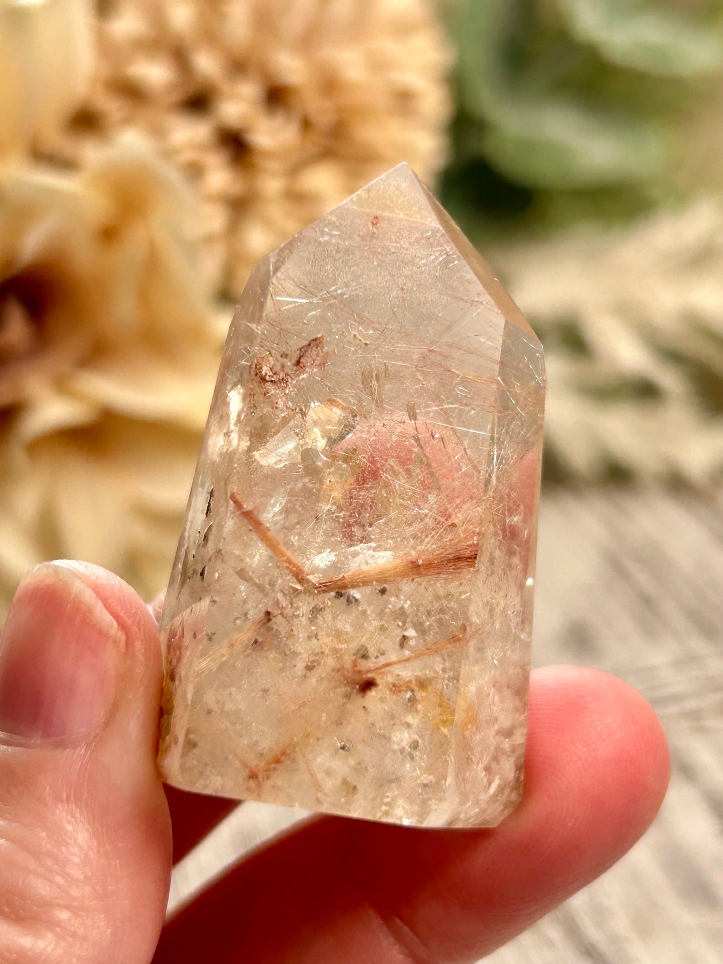 Rutilated Quartz Tower – Dense Angel Hair Rutile - Copper Pinkish Threads - Semi Polished