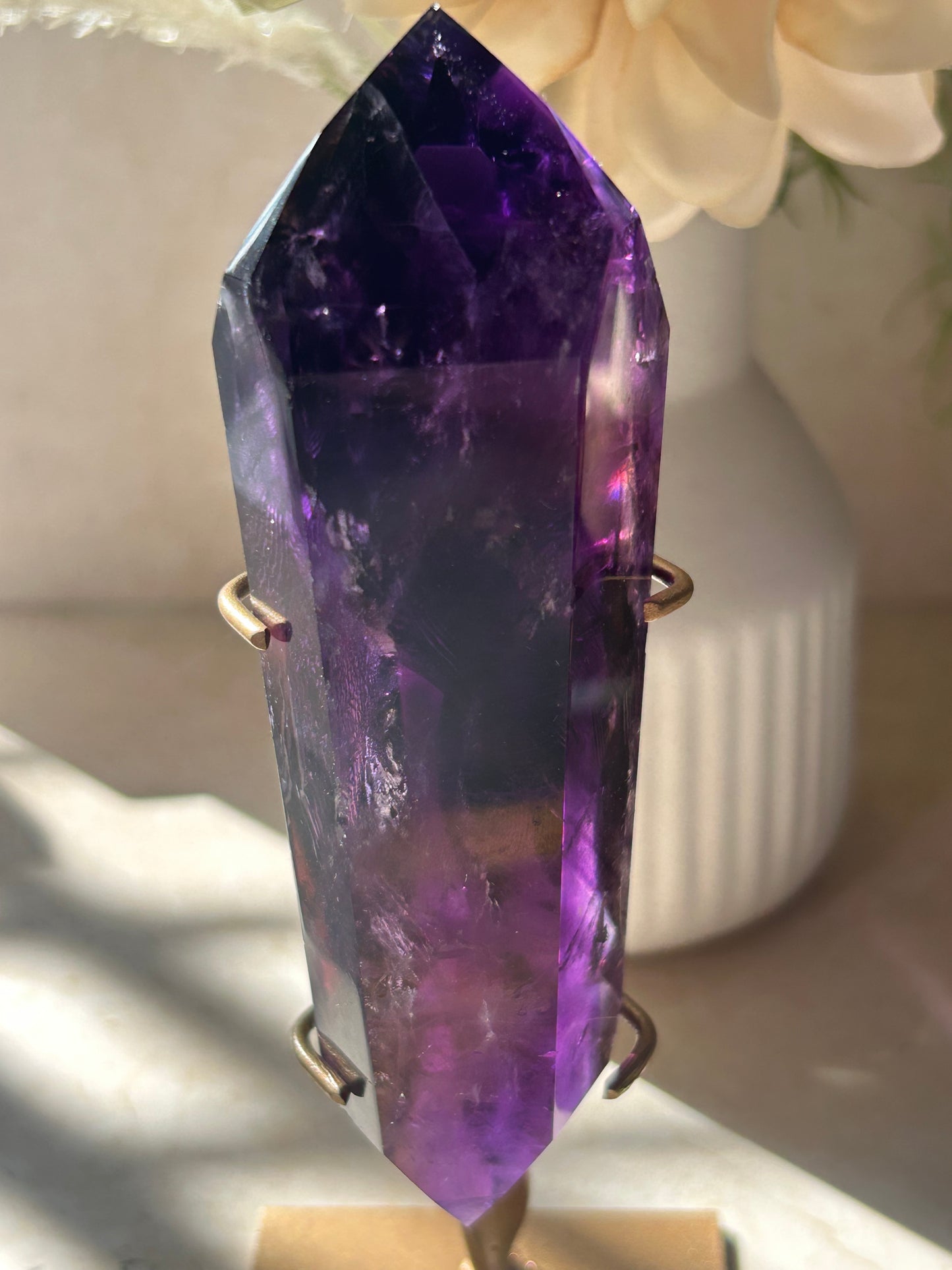 High-Grade Amethyst Point on Display Stand – Deep Violet Piece
