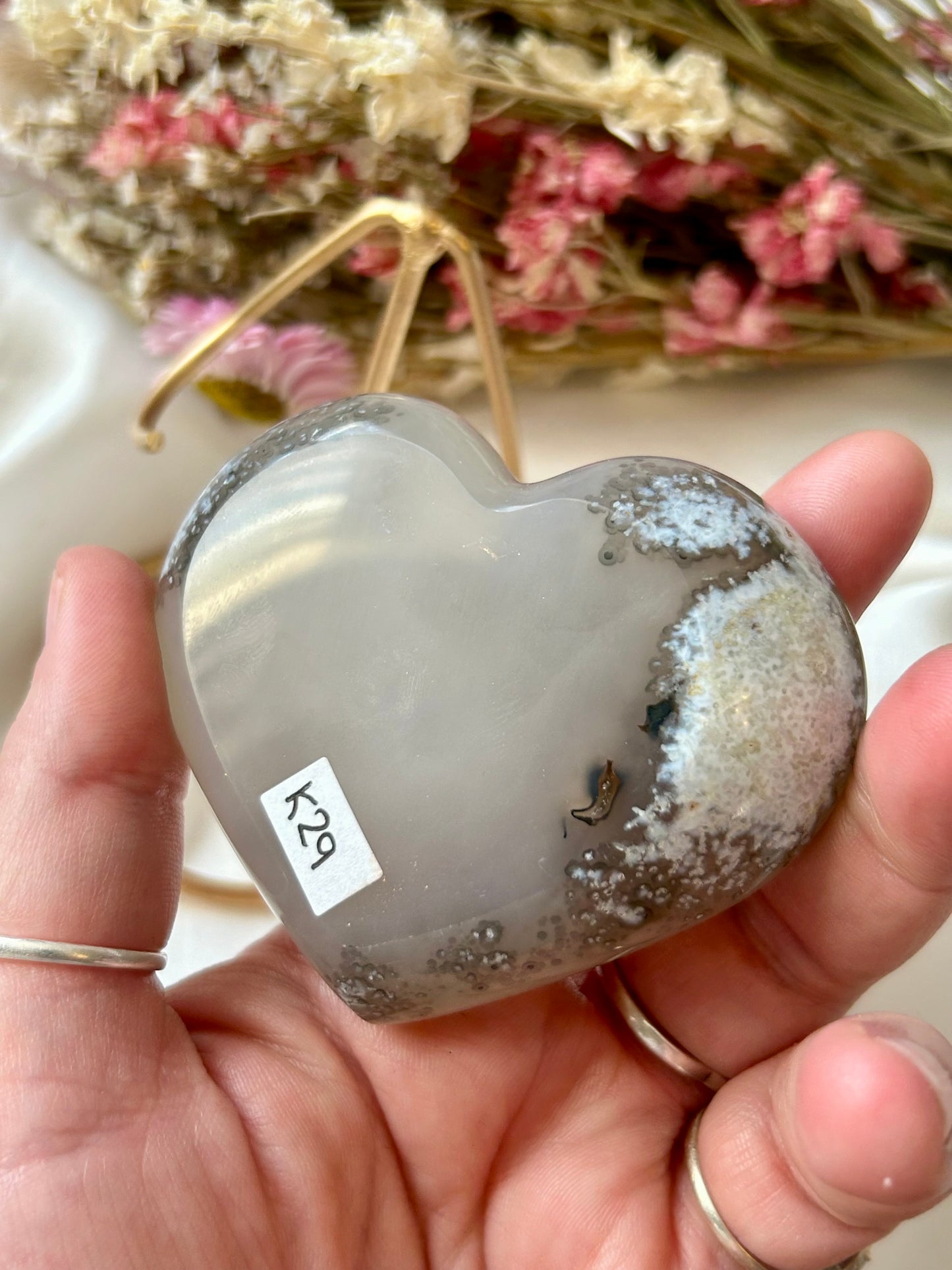 Agate Heart with gold stand