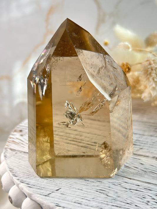 Natural Citrine tower crystal with golden honey hue from Brazil