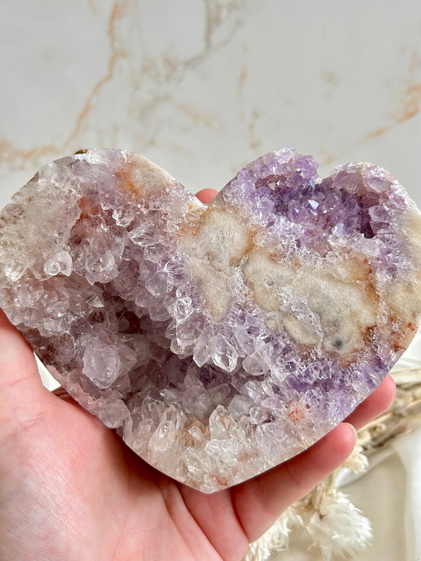 Amethyst Druzy Heart – Lavender Crystal Bloom & Natural Cluster Sparkle - Custom stand