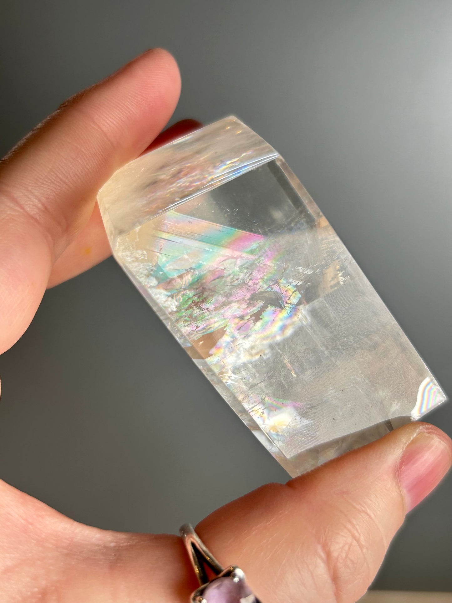 Optical Calcite Cube — Clear Iceland Spar Crystal | Rainbow Flashes