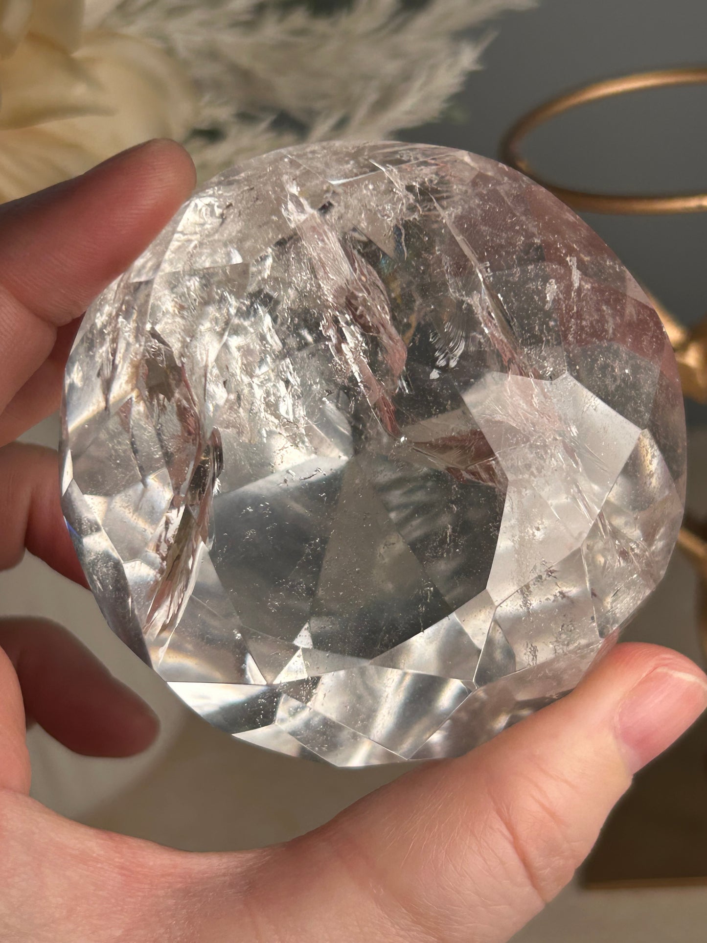 Faceted Clear Quartz Display Crystal on Custom Stand – Natural Quartz Piece