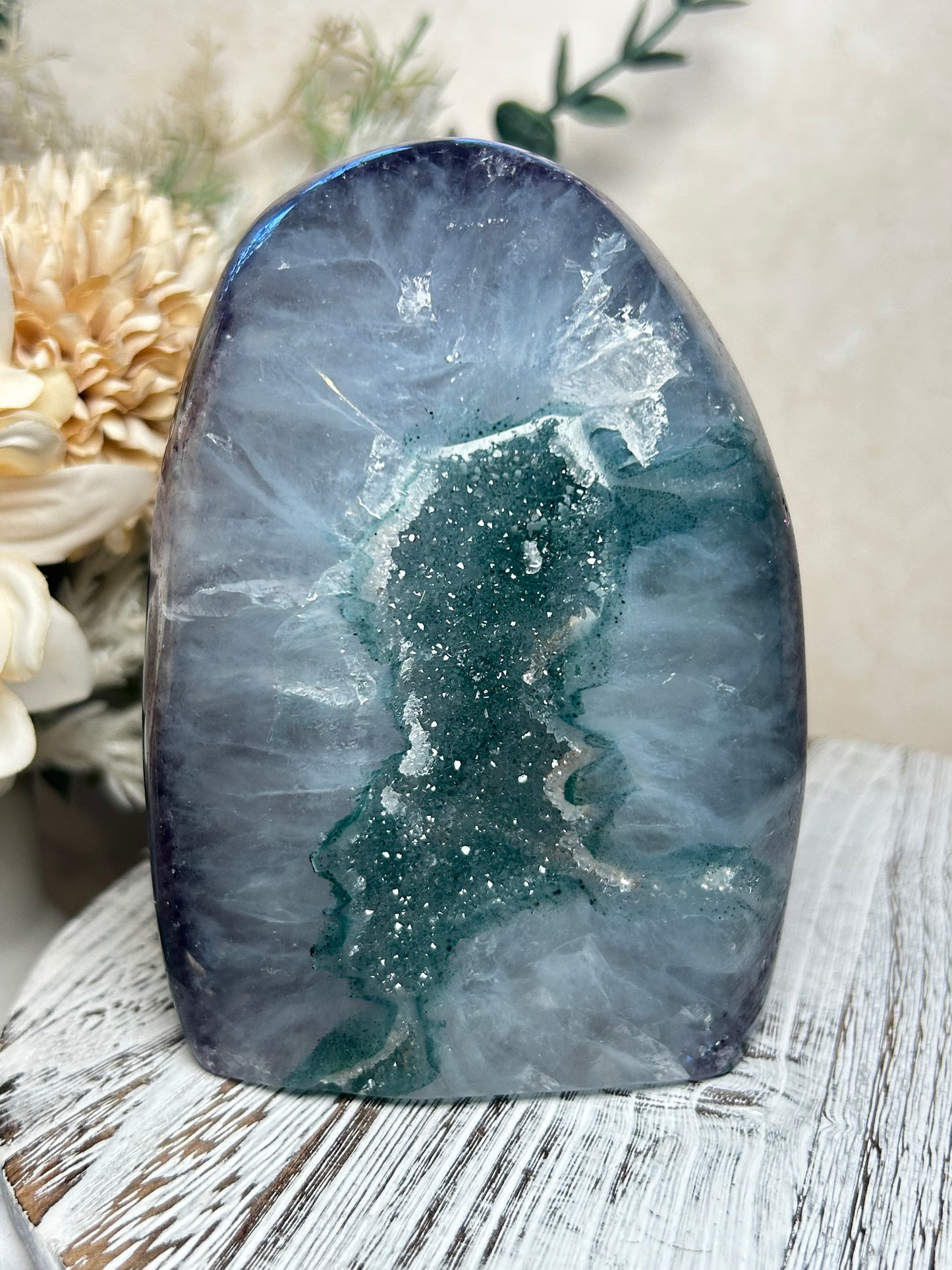 Rainbow Amethyst & Agate Egg | Polished Crystal Egg | Purple & Green Amethyst Agate Display Piece