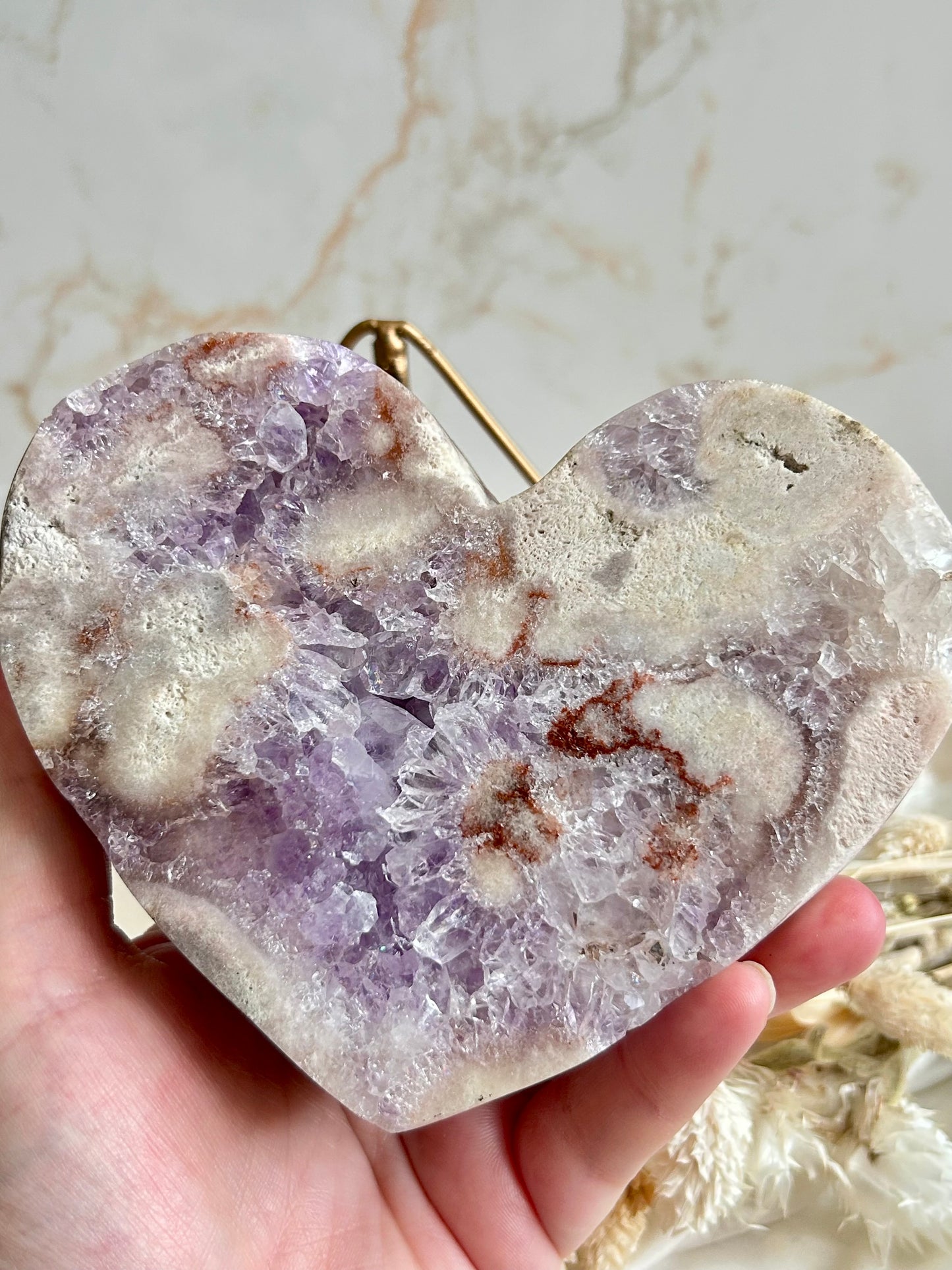 Amethyst Druzy Heart – Lavender Crystal Bloom & Natural Cluster Sparkle - Custom stand