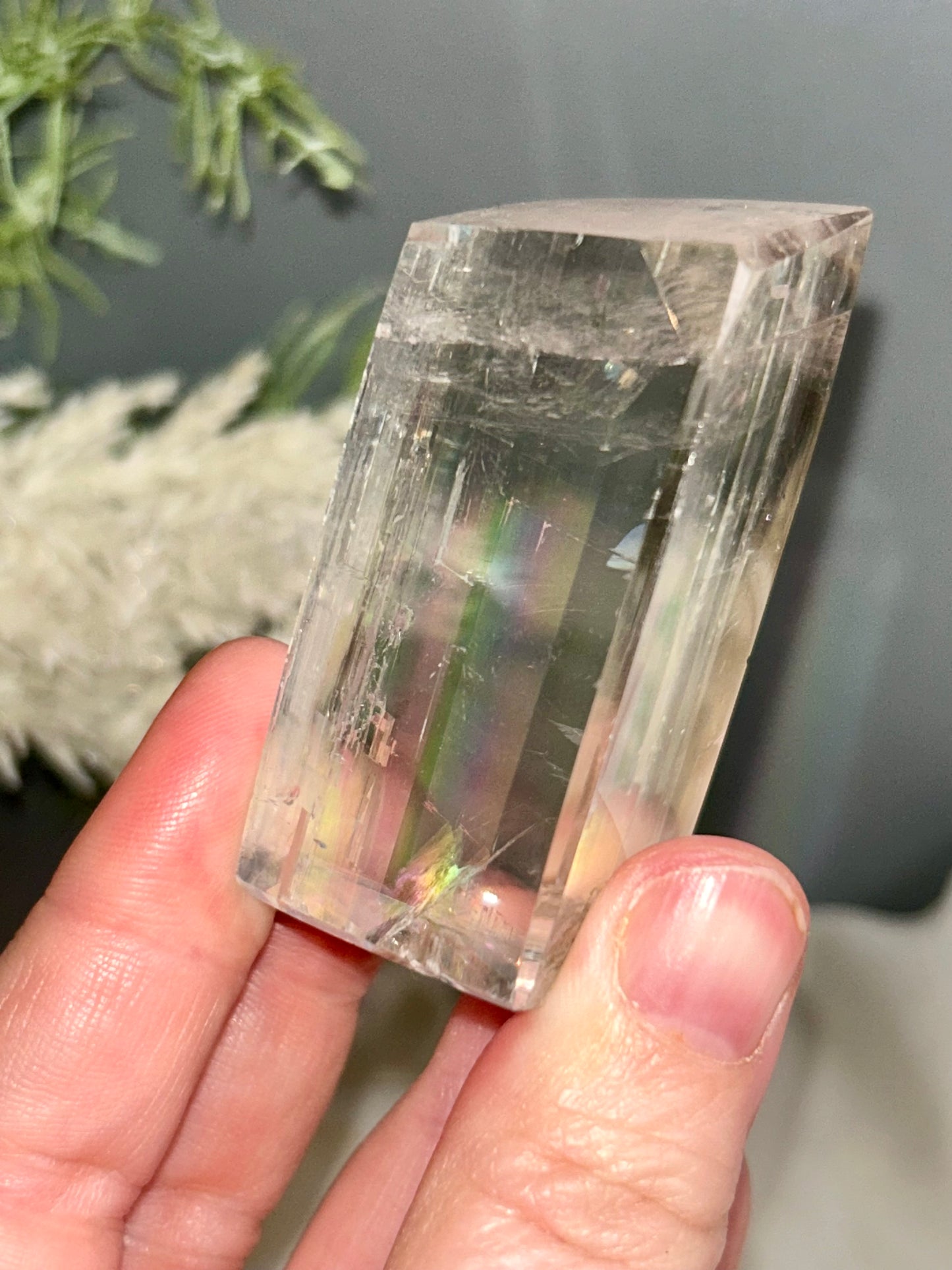 Optical Calcite Cube — Clear Iceland Spar Crystal | Rainbow Flashes