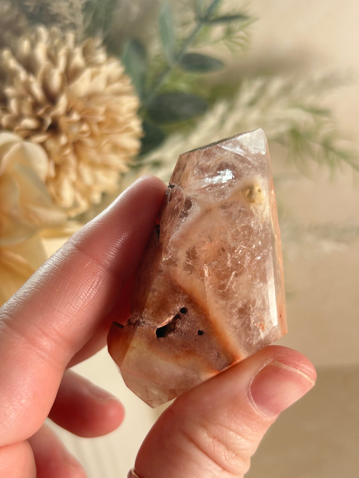 Amphibole Quartz Freeform – Orangey Pink - Semi Polished