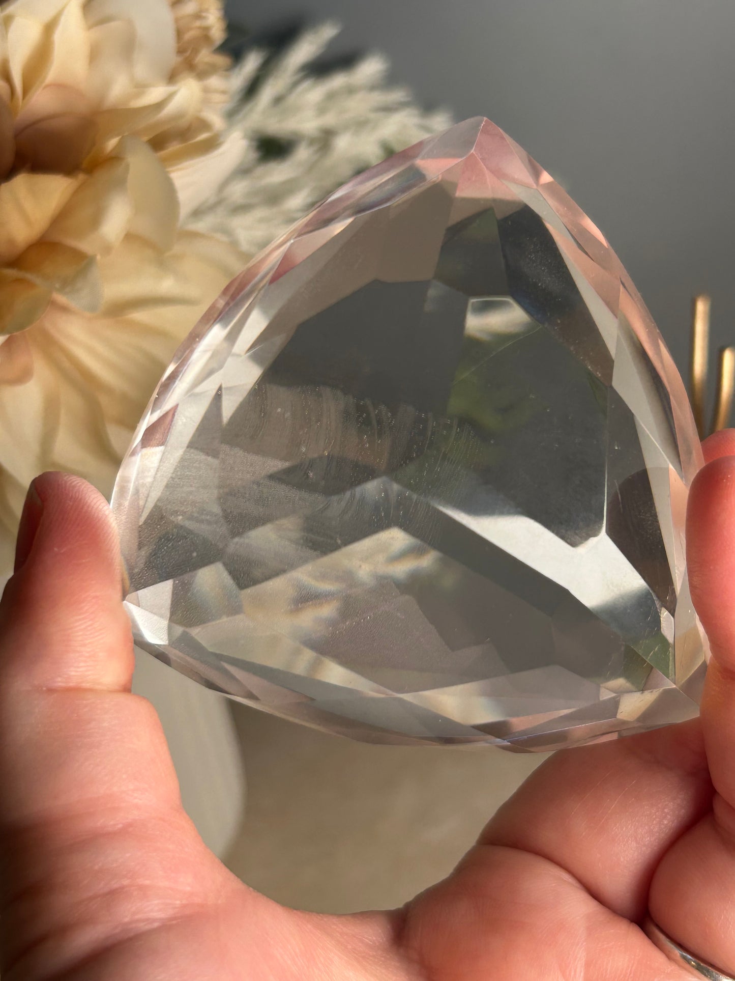 Faceted Clear Quartz Display Crystal on Custom Stand – Natural Quartz Piece - Iron “Butterfly” Inclusion