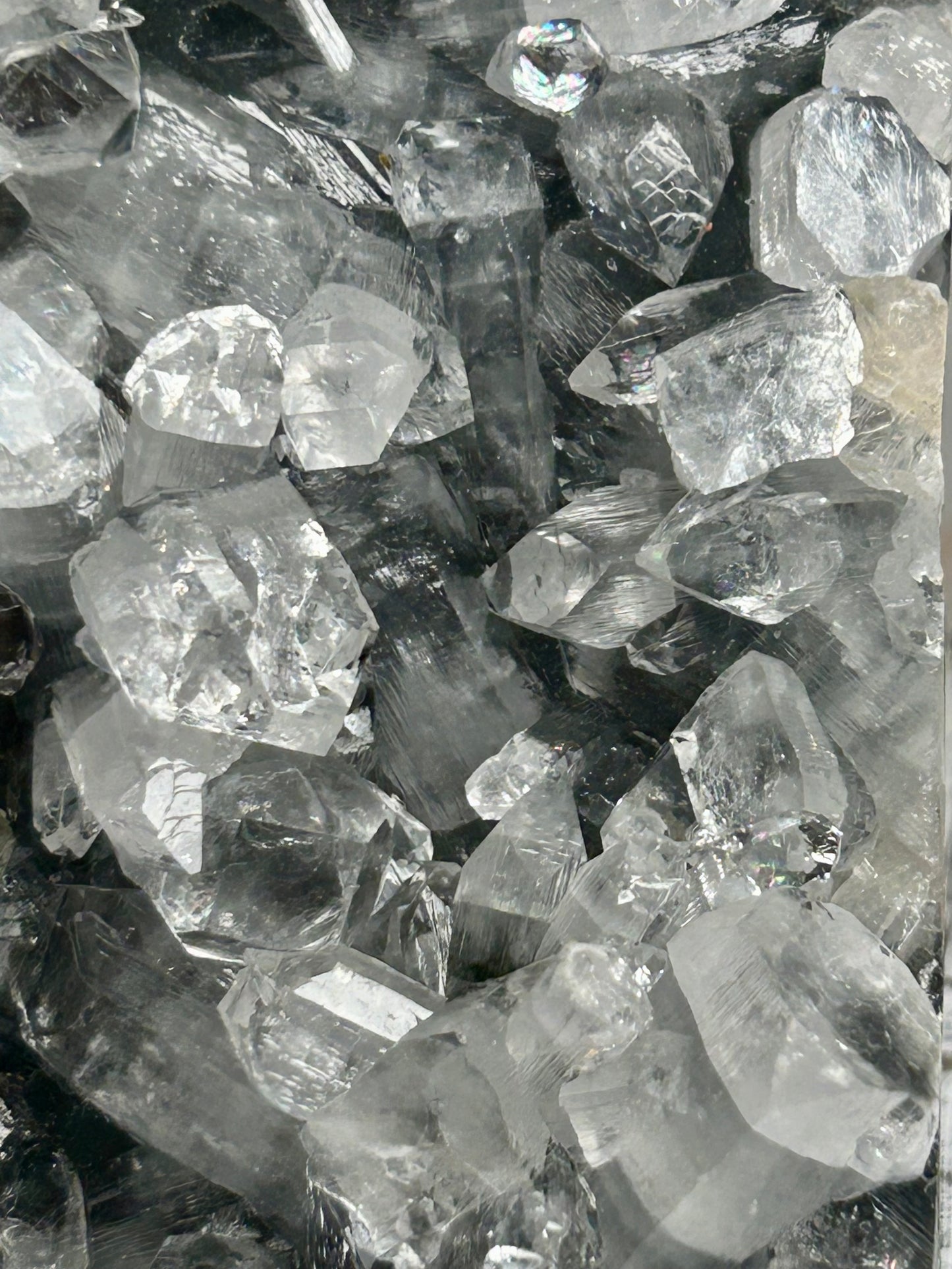 Self-Standing Apophyllite on Shimmering Grey Chalcedony – Natural Crystal Cluster Specimen