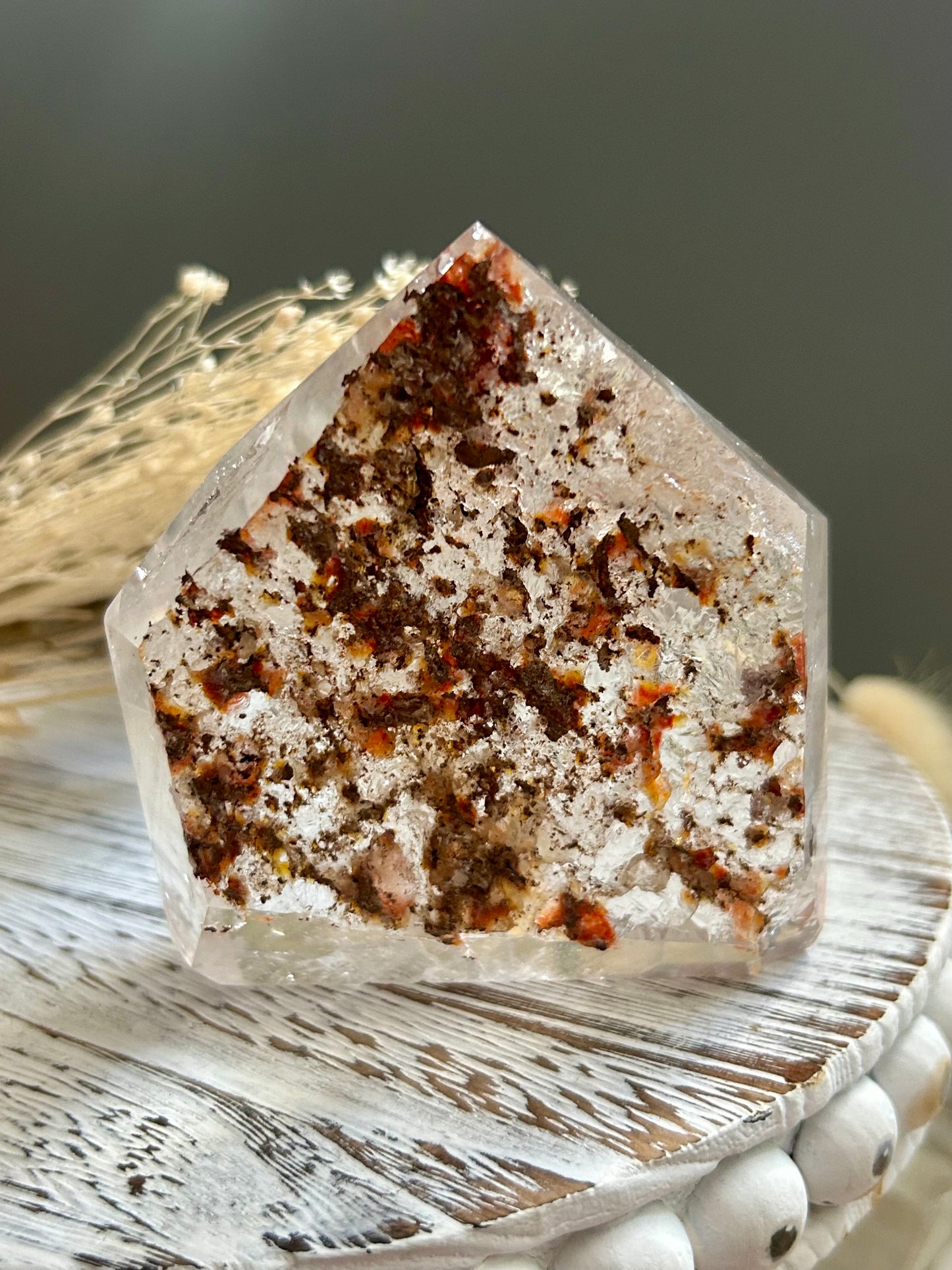 Lodolite Quartz Point – Natural Garden Quartz with Scenic Inclusions - Semi Polished