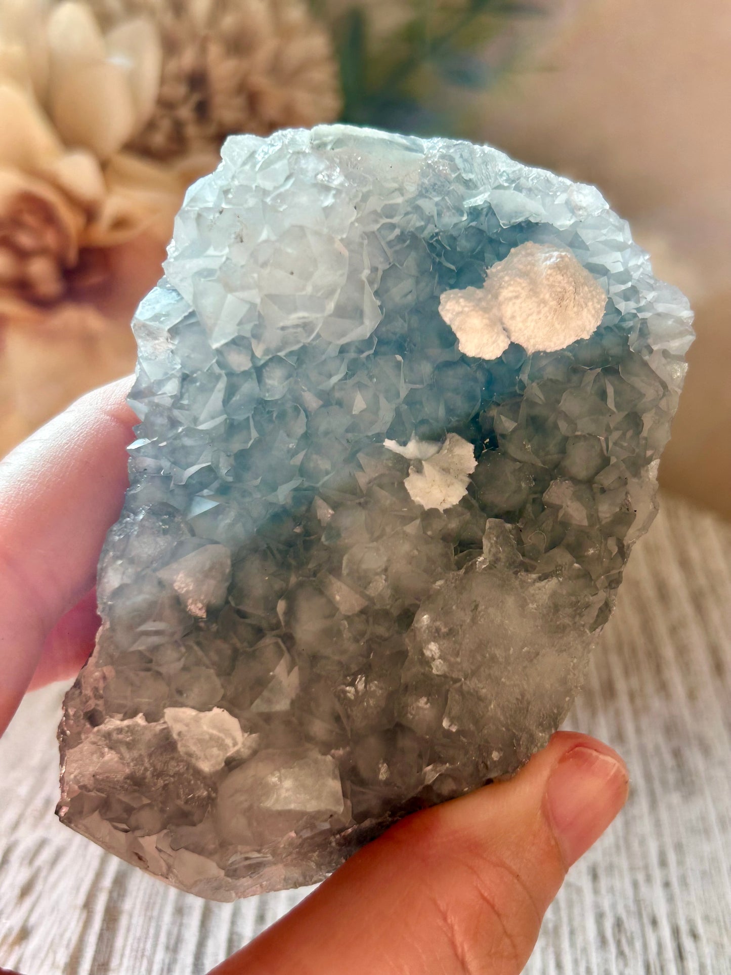 Natural Okenite on Grey Chalcedony with fibrous white formations and natural basalt matrix.