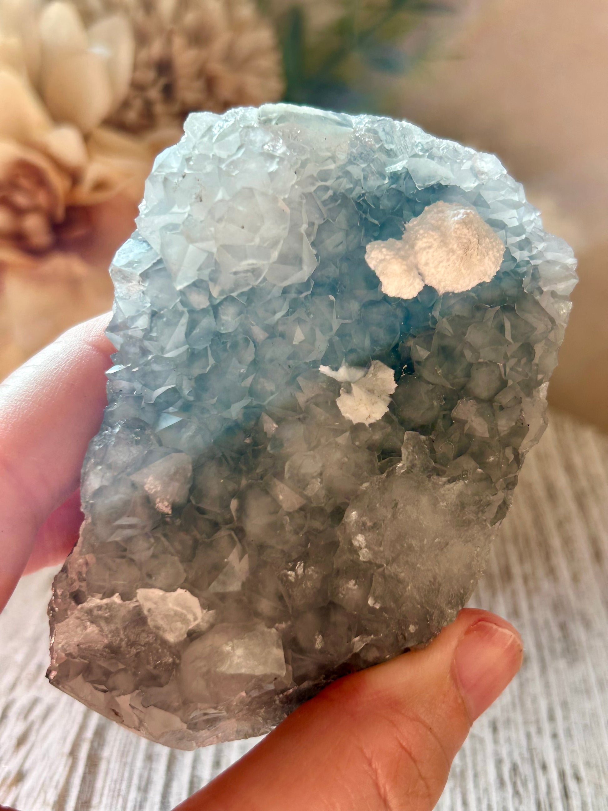 Natural Okenite on Grey Chalcedony with fibrous white formations and natural basalt matrix.