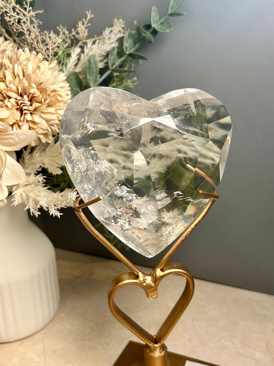 Faceted Clear Quartz Display Crystal on  Spinning Stand – Natural Quartz Statement Piece