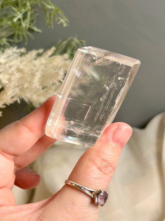 Optical Calcite Cube — Clear Iceland Spar Crystal | Rainbow Flashes