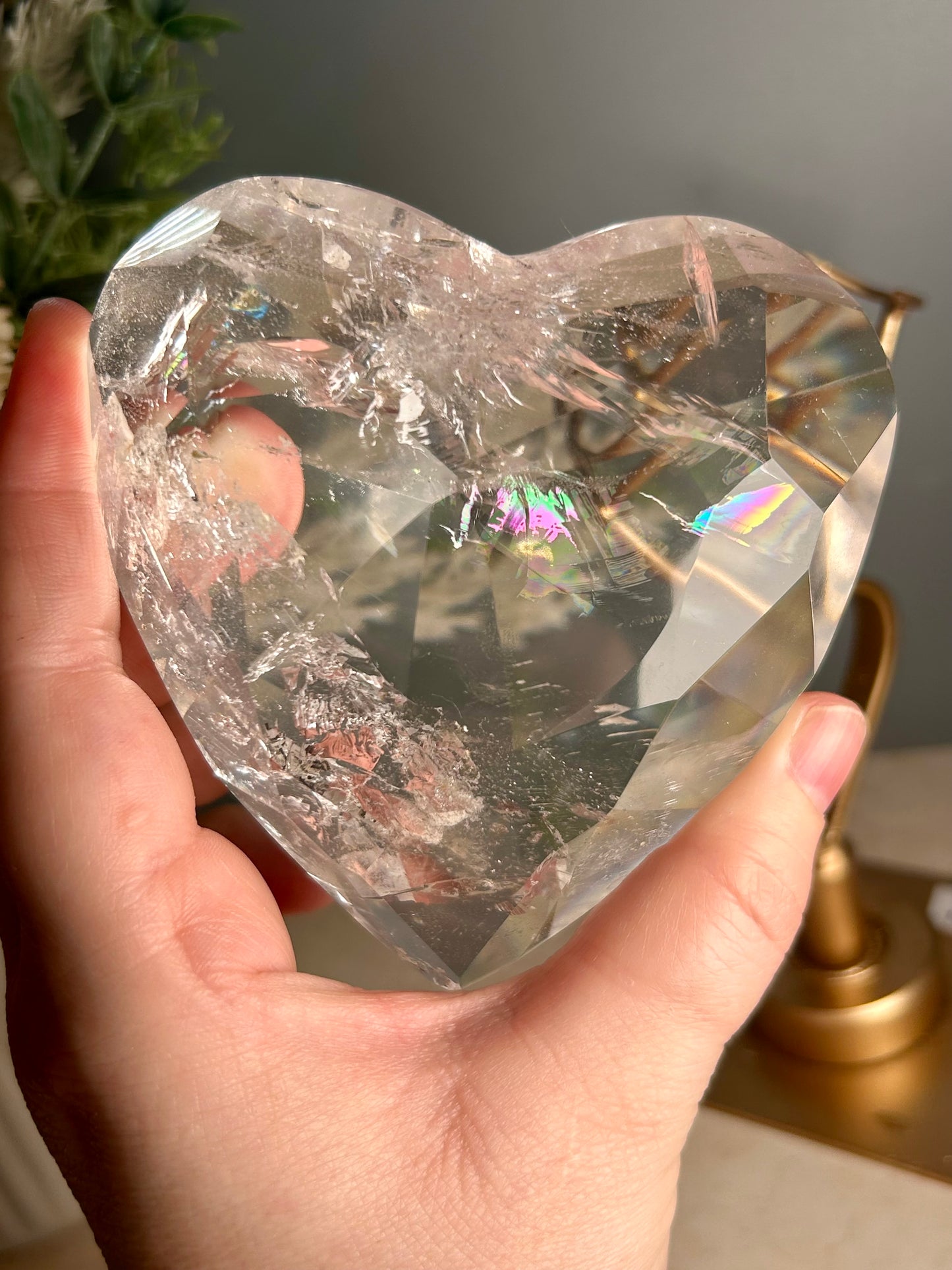 Faceted Clear Quartz Display Crystal on  Spinning Stand – Natural Quartz Statement Piece