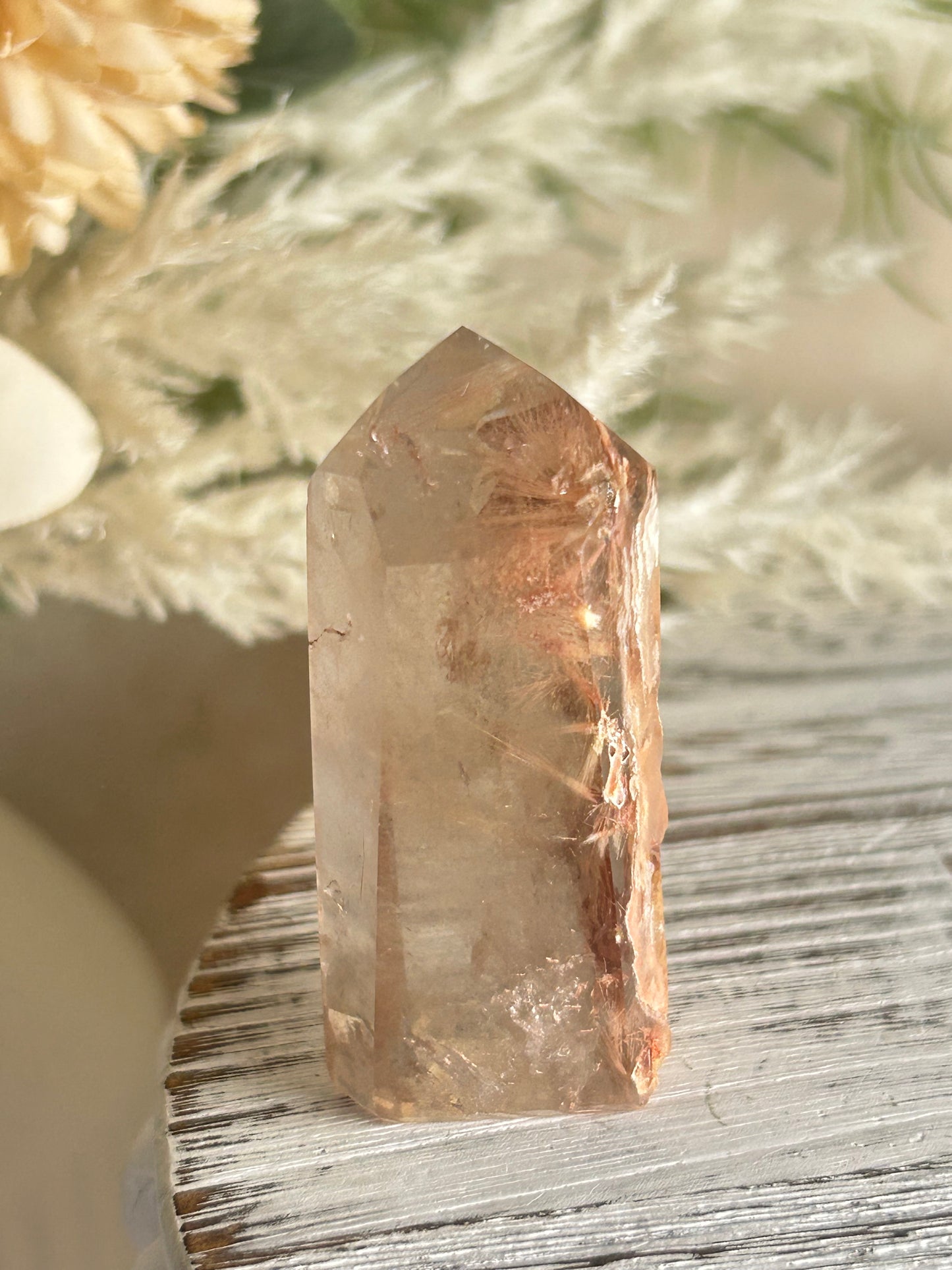 Rutilated Quartz Tower – Angel Hair Rutile - Rose Gold Threads - Semi Polished