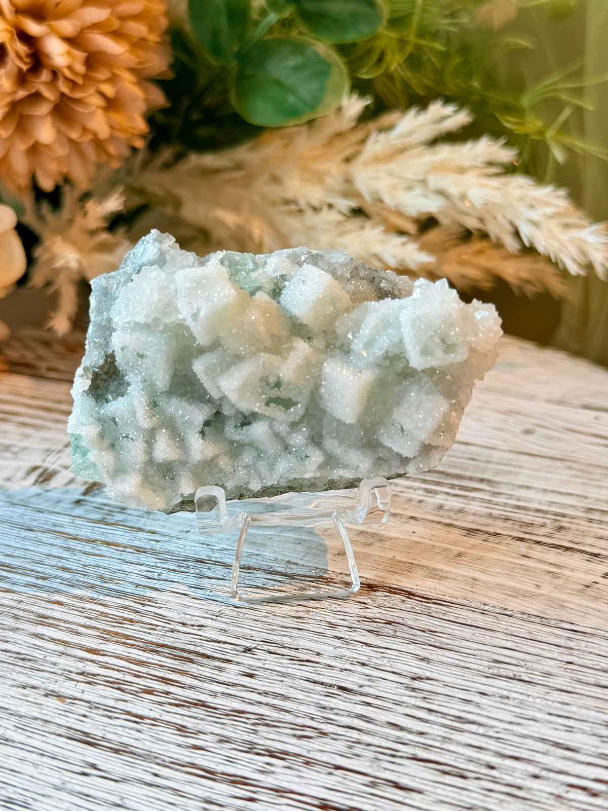 Green Sugar Fluorite Cluster - Double Sided - Stand Included