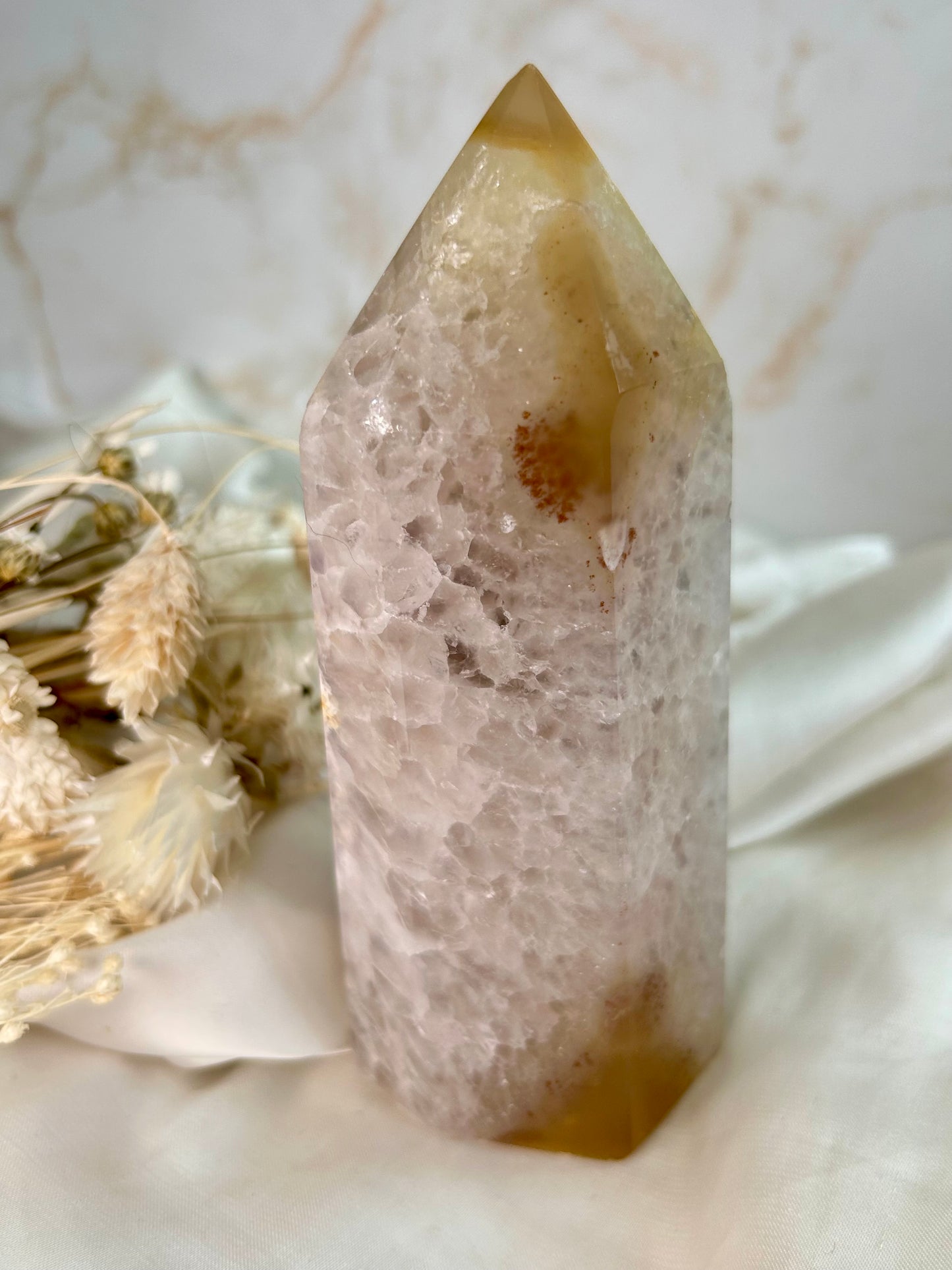 Druzy Agate Tower – Soft Pinky lilac & Honey Bubble Formations