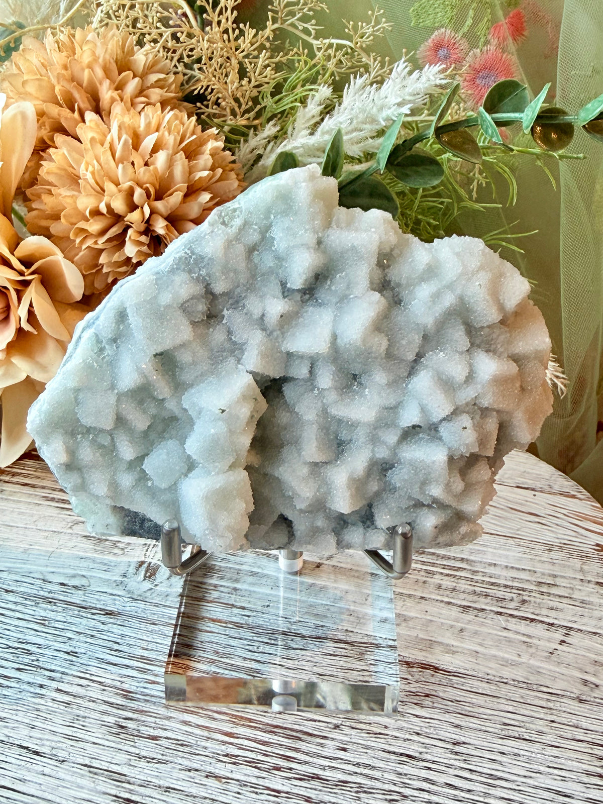 Green Sugar Fluorite Cluster - Double Sided - Stand Included