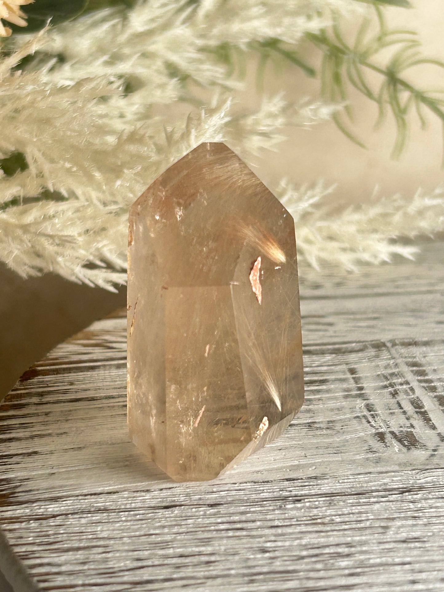 Rutilated Quartz Tower – Angel Hair Rutile - Rose Gold Threads - Semi Polished