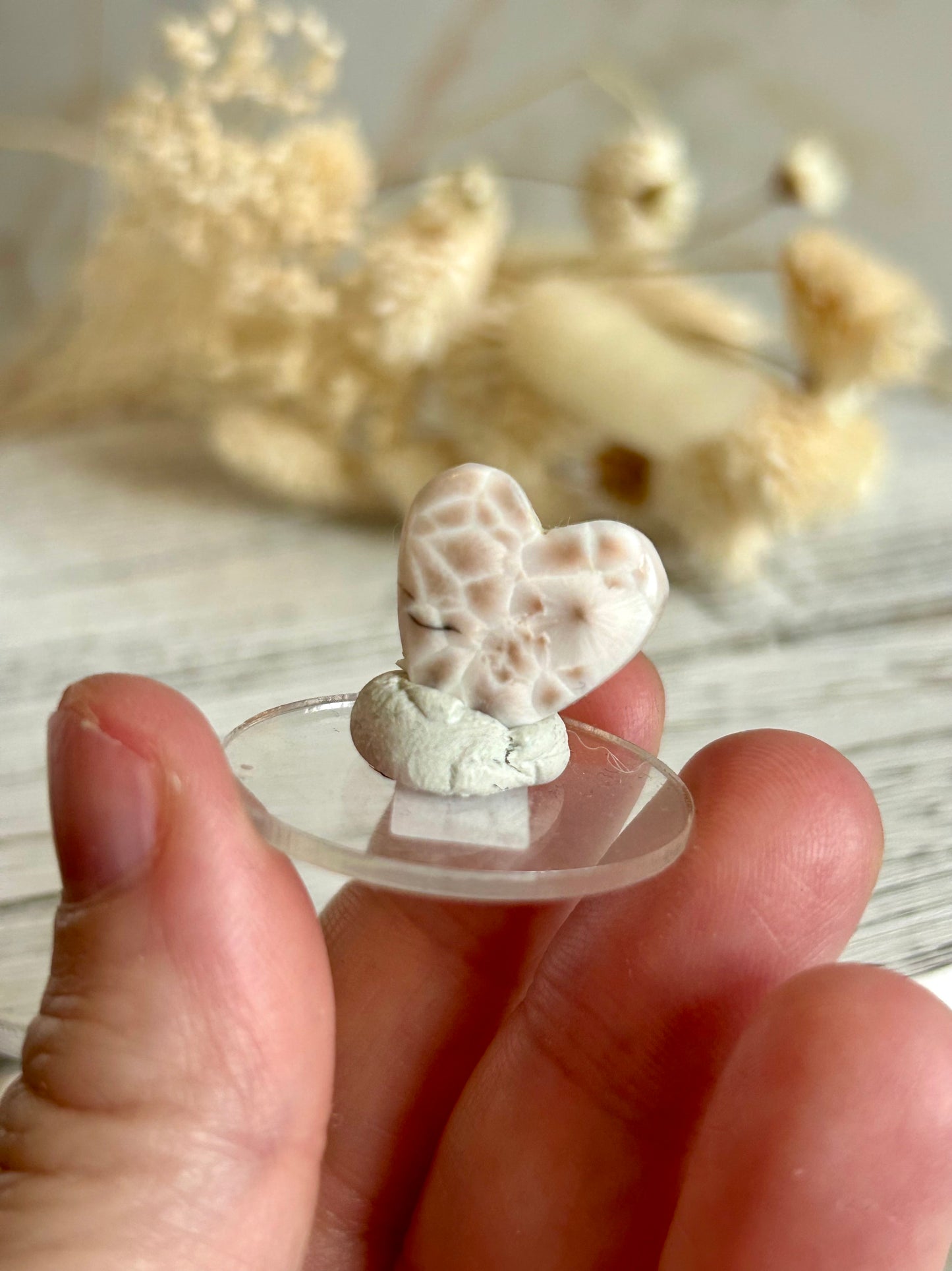 Polished Pink Natrolite Heart – Larimar-Style Zeolite Crystal