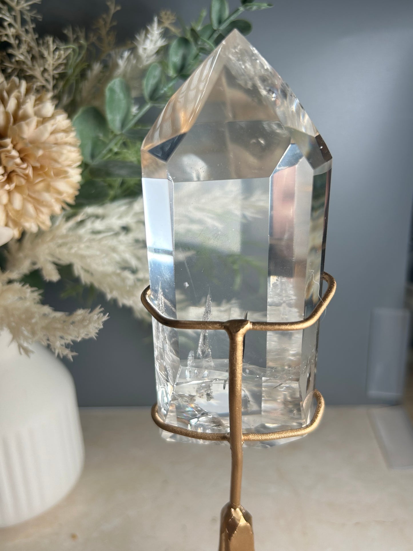 High Grade Polished Clear Quartz Freeform on Stand – Natural Quartz Display Crystal