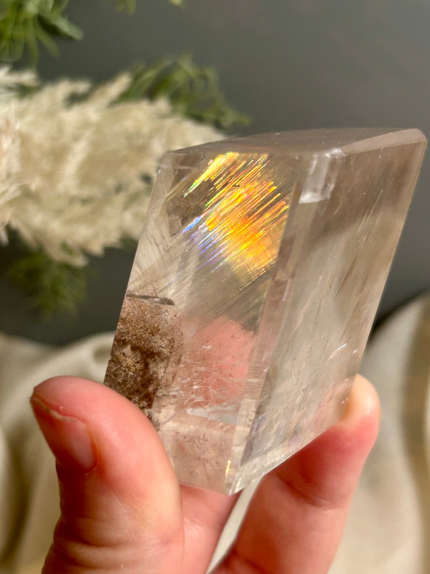 Optical Calcite Cube — Clear Iceland Spar Crystal | Rainbow Flashes